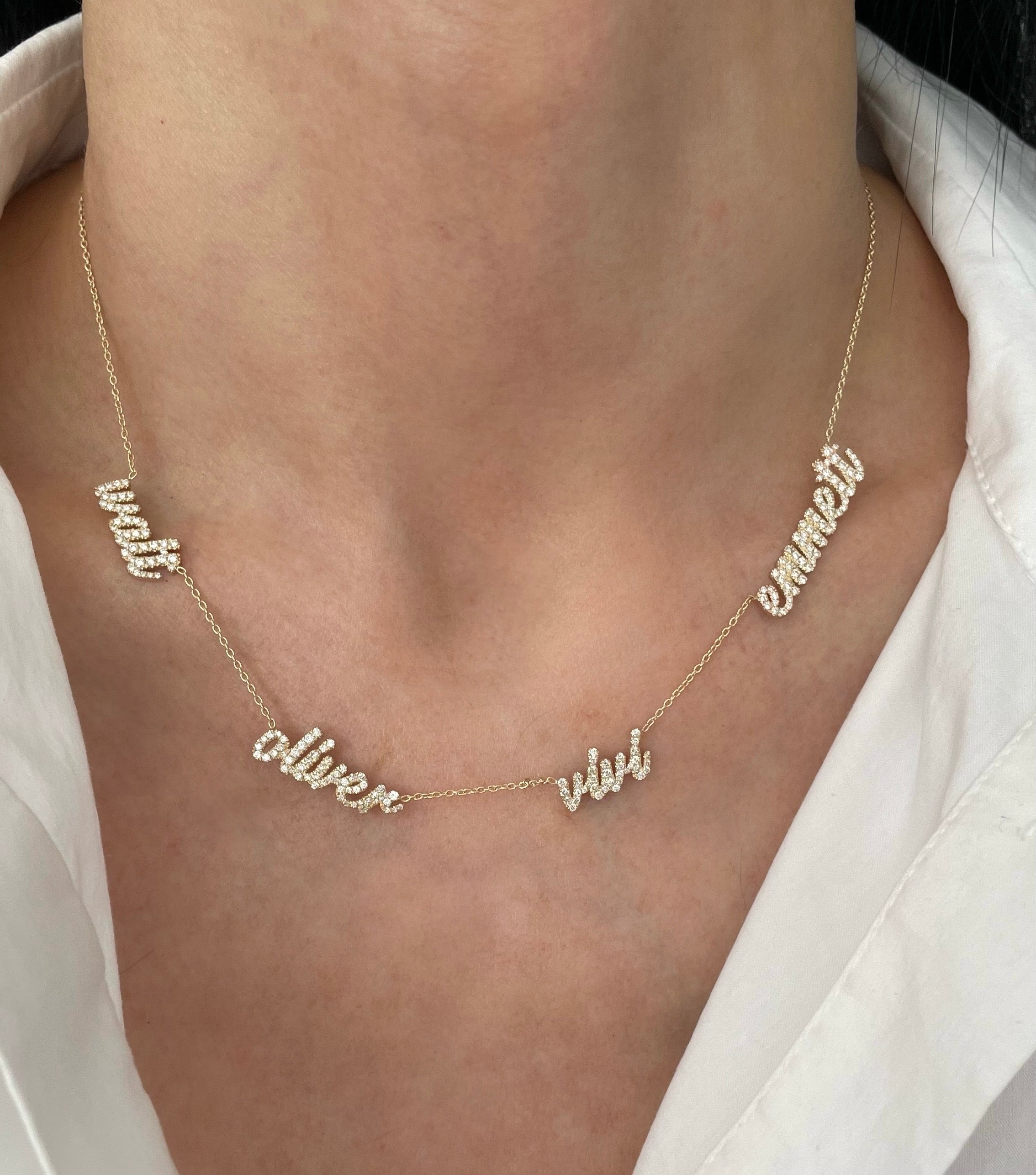 Diamond Script Multi Name Necklace