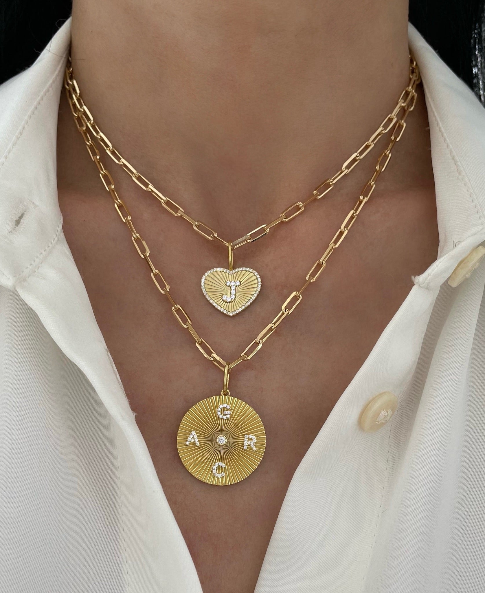 Diamond Initial Fluted Heart Charm