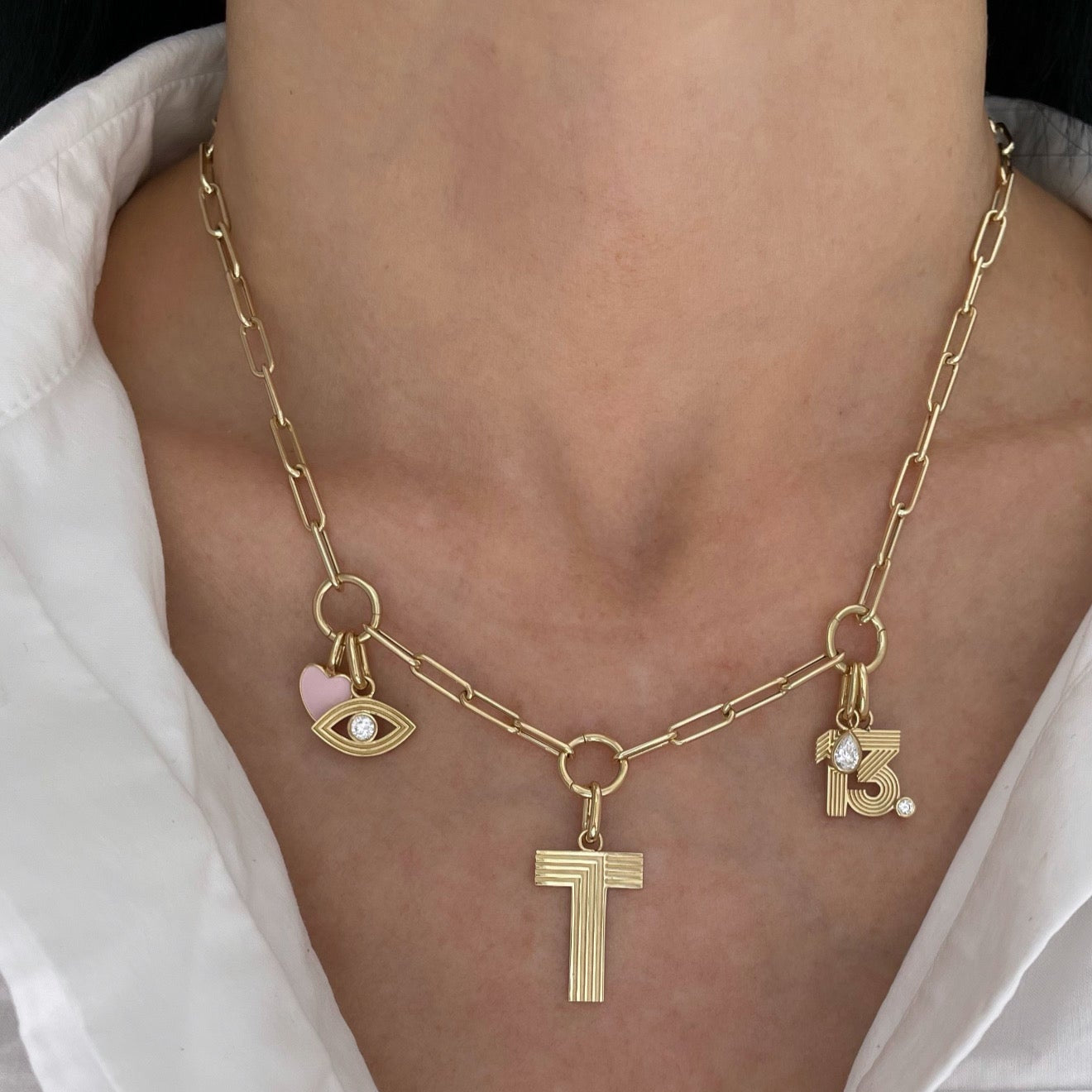 Paper Clip Chain with 3 Charm Holders