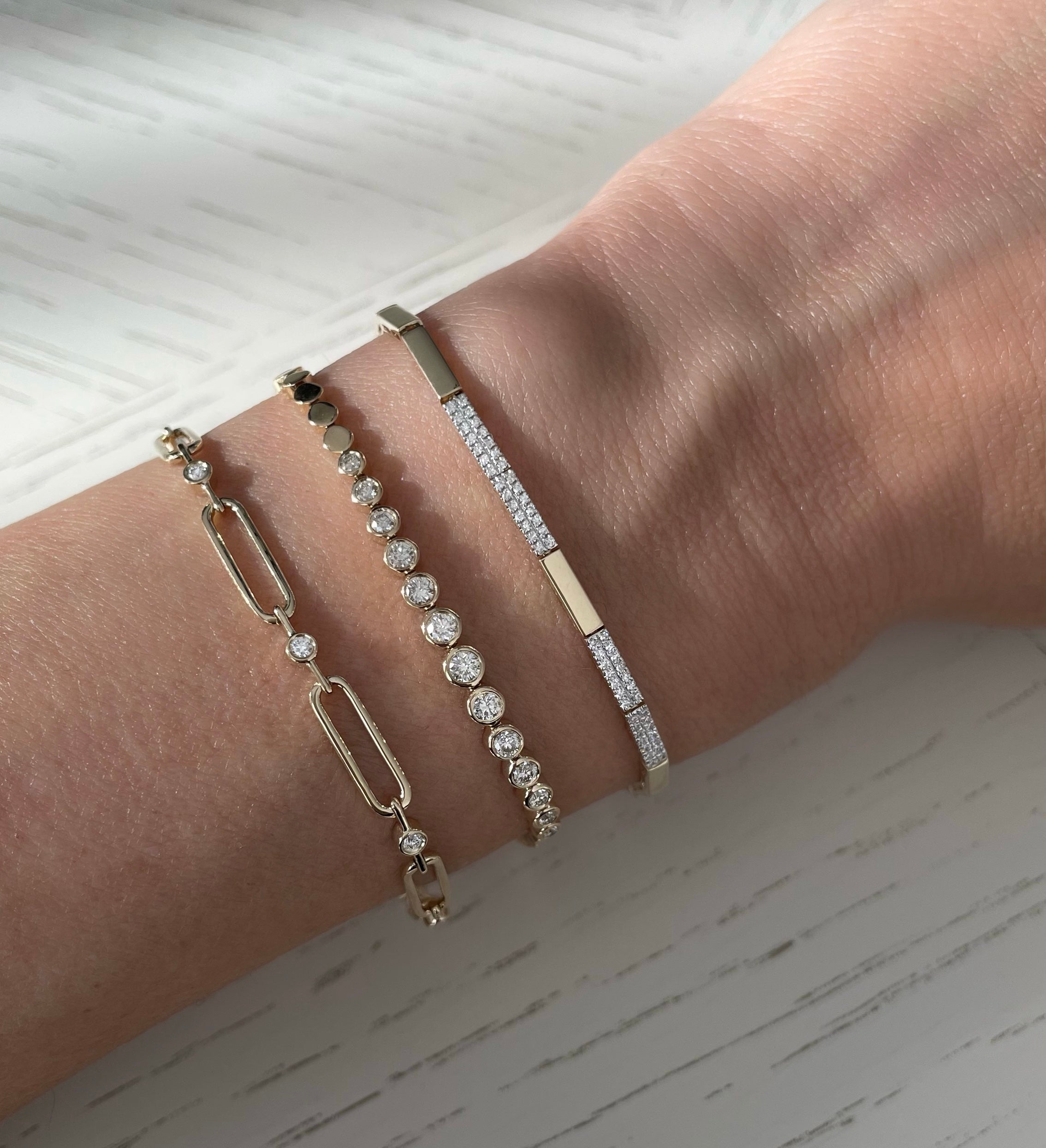 Gold and Diamond Rectangular Link Bracelet