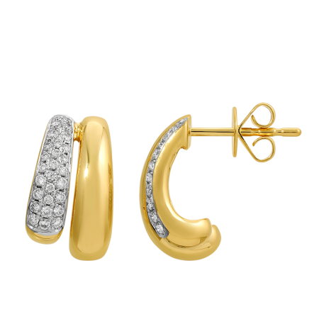 Gold and Diamond Dome Hoop Earrings