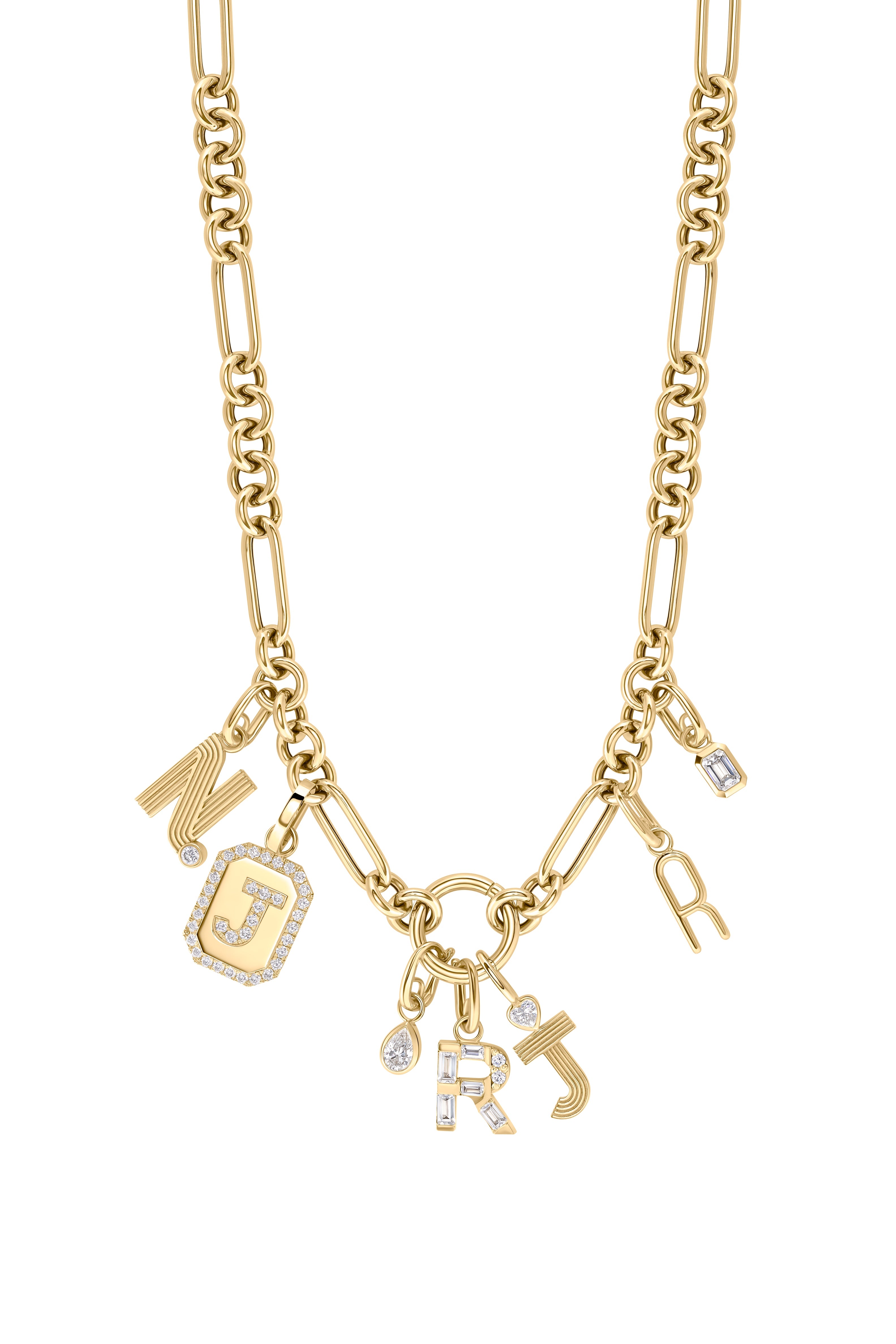 Small Retro Fluted Letter Charm with Diamond Accent on Top