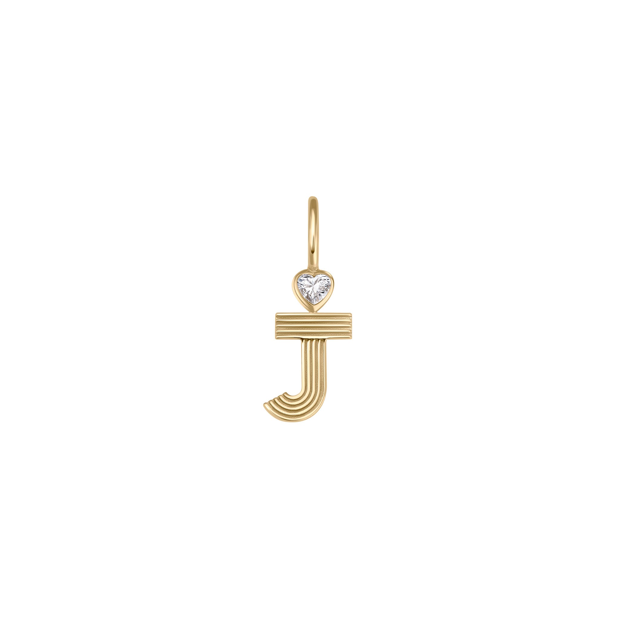 Small Retro Fluted Letter Charm with Diamond Accent on Top