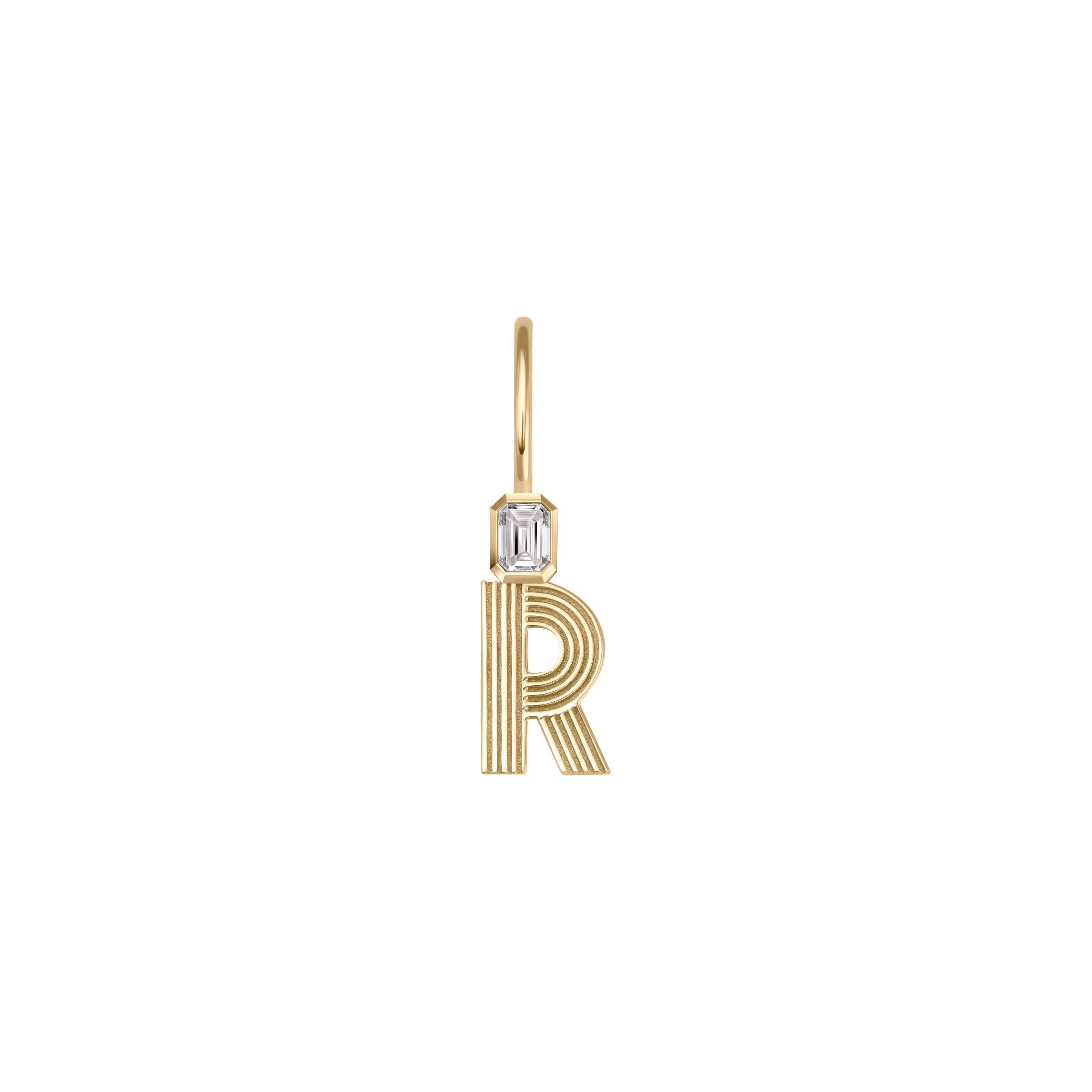 Small Retro Fluted Letter Charm with Diamond Accent on Top