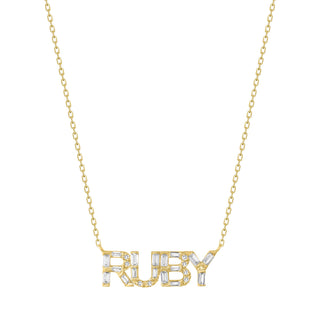 Baguette and Round Diamond Name Necklace