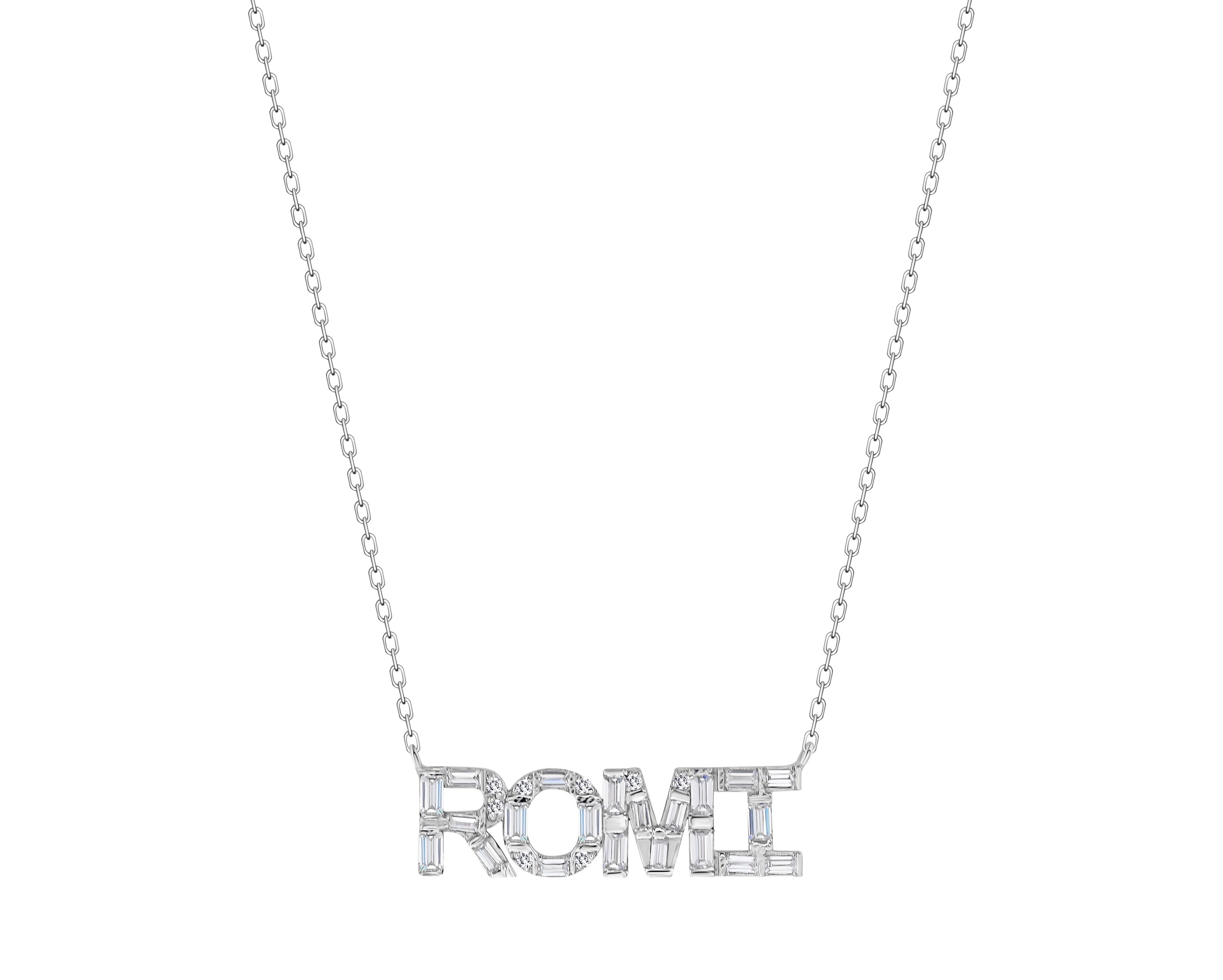 Baguette and Round Diamond Name Necklace