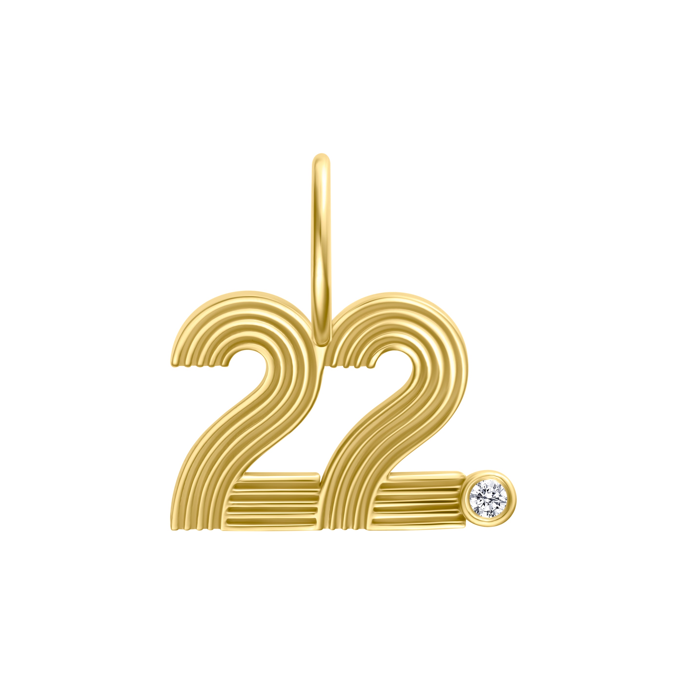 Small Retro Fluted Number Charm with Stone Accent