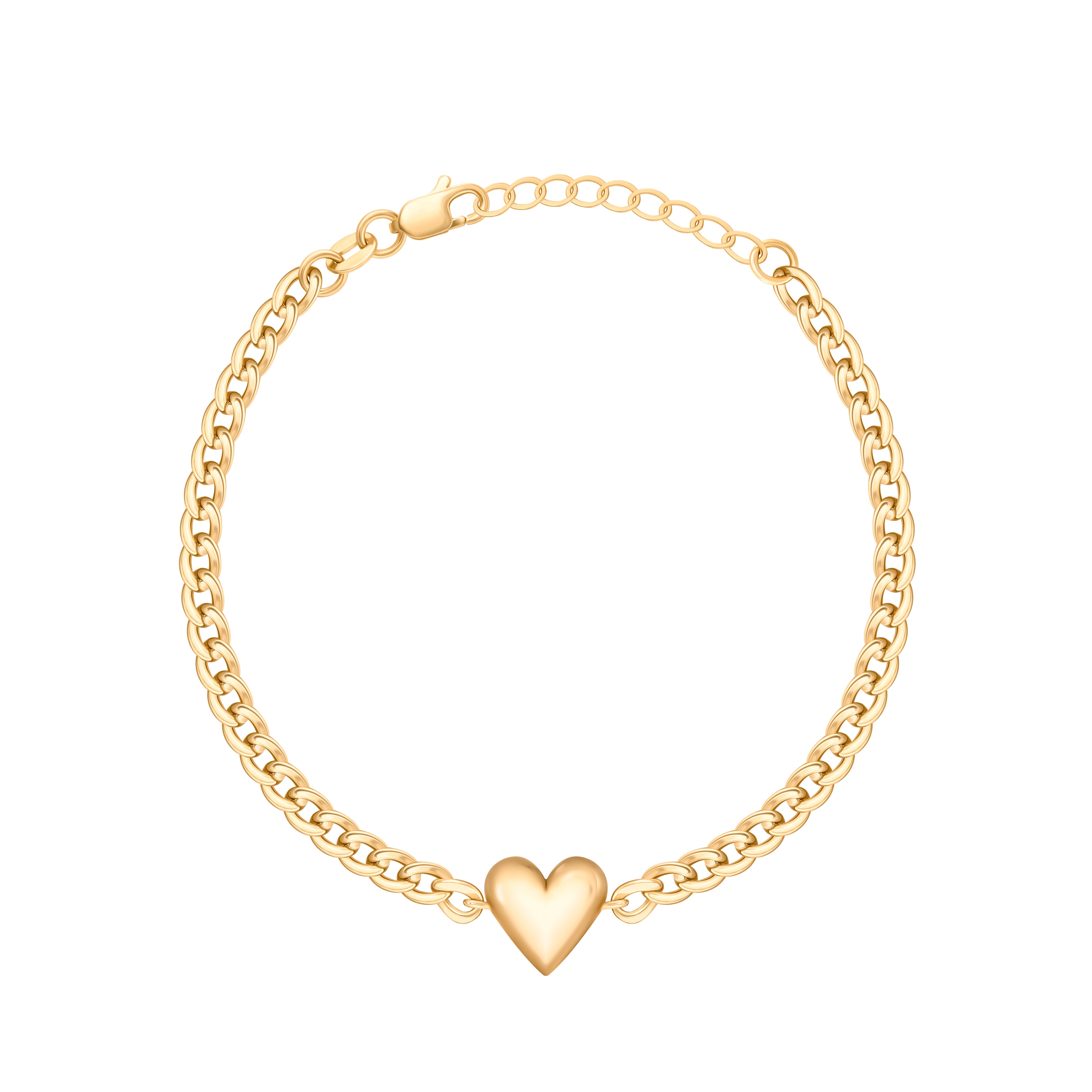 Puffy Heart Cuban Link Chain Bracelet