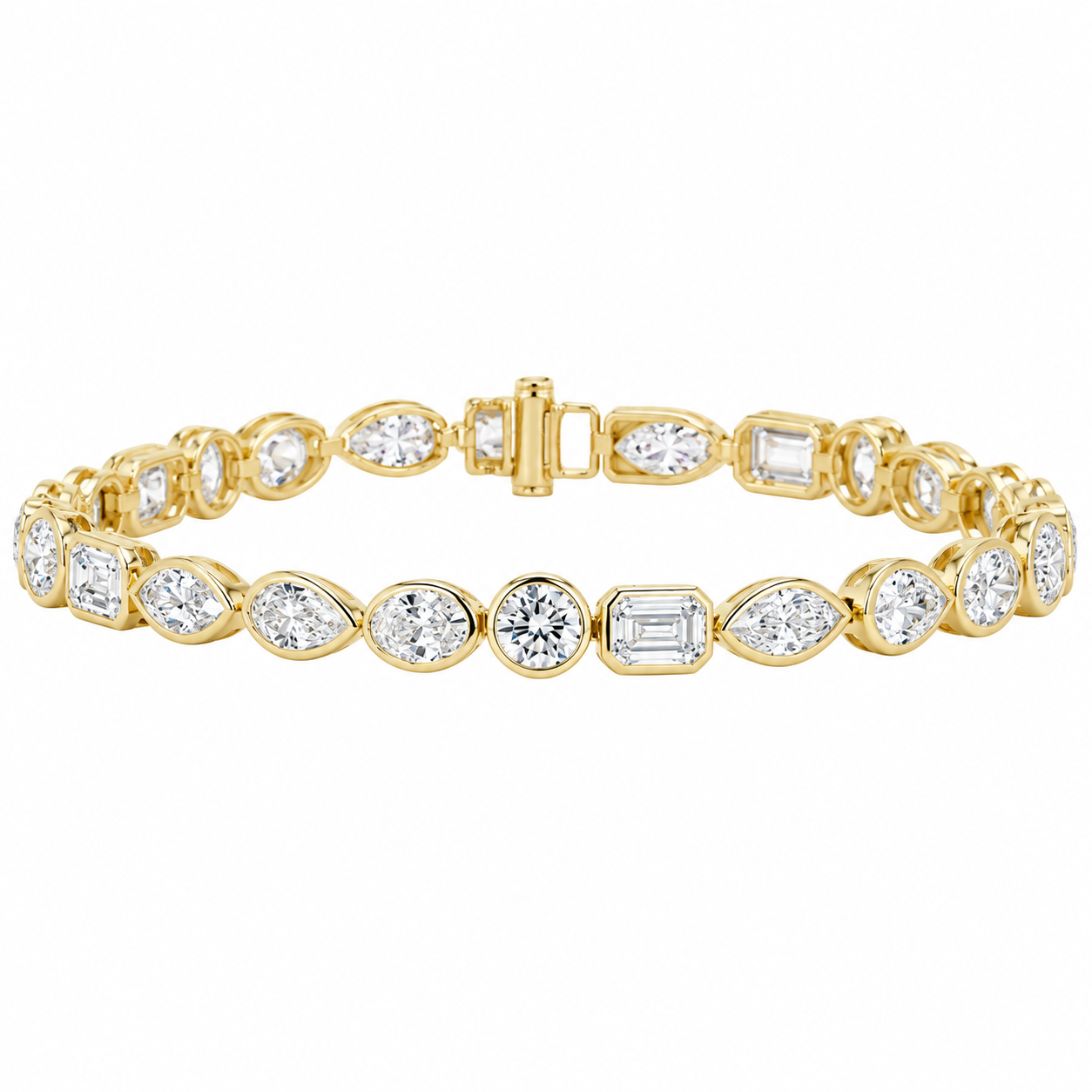 Multi Shape Bezel Set Lab Diamond Tennis Bracelet