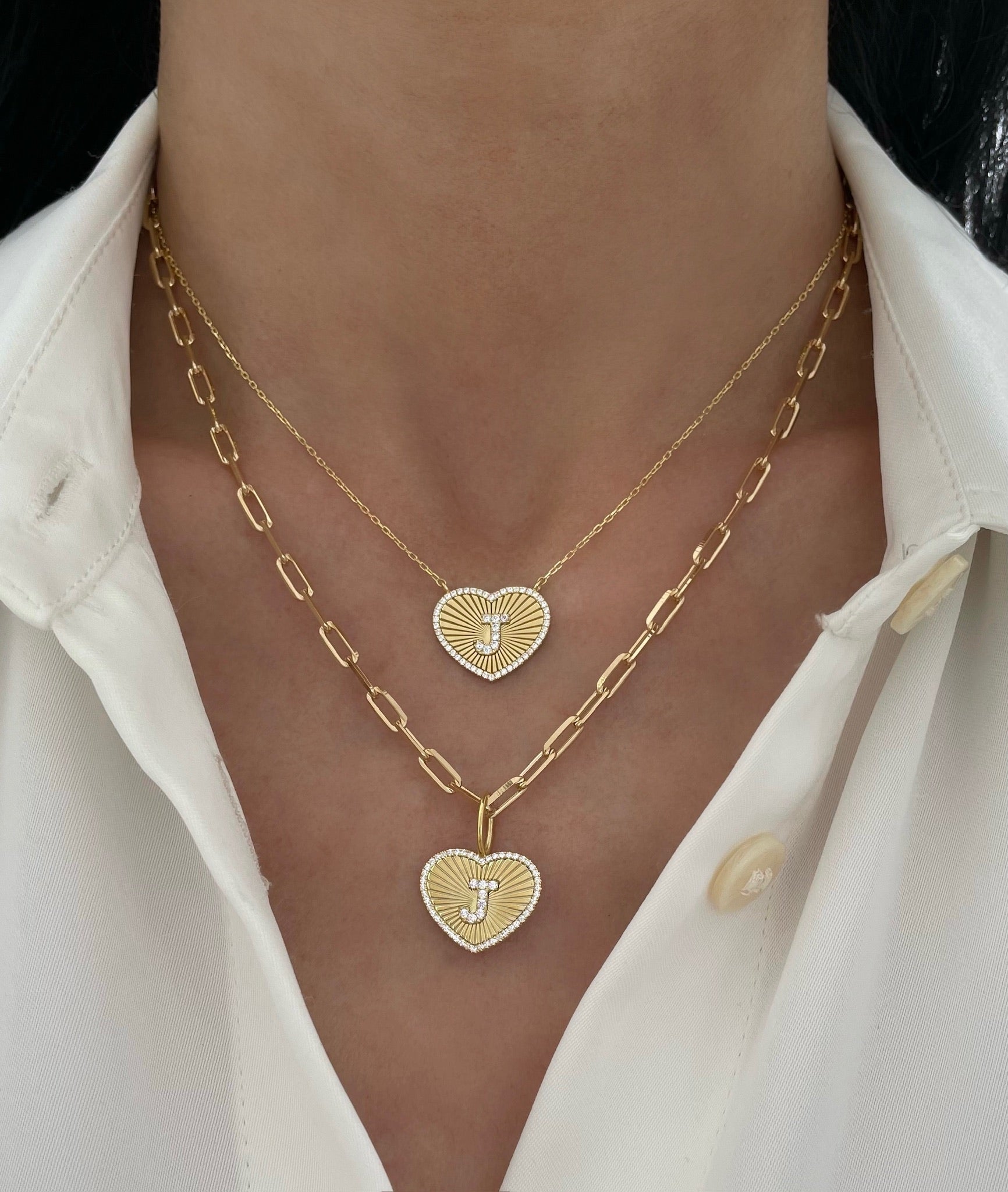 Limited Edition - Cubic Zirconia Initial Fluted Heart Necklace