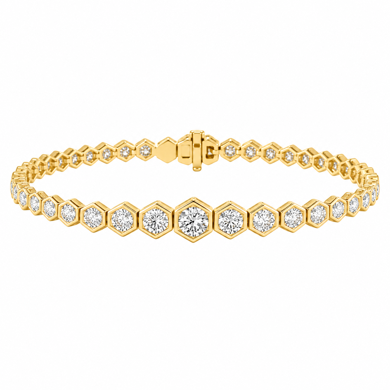 Graduated Hexagon Bezel Set Lab Diamond Tennis Bracelet