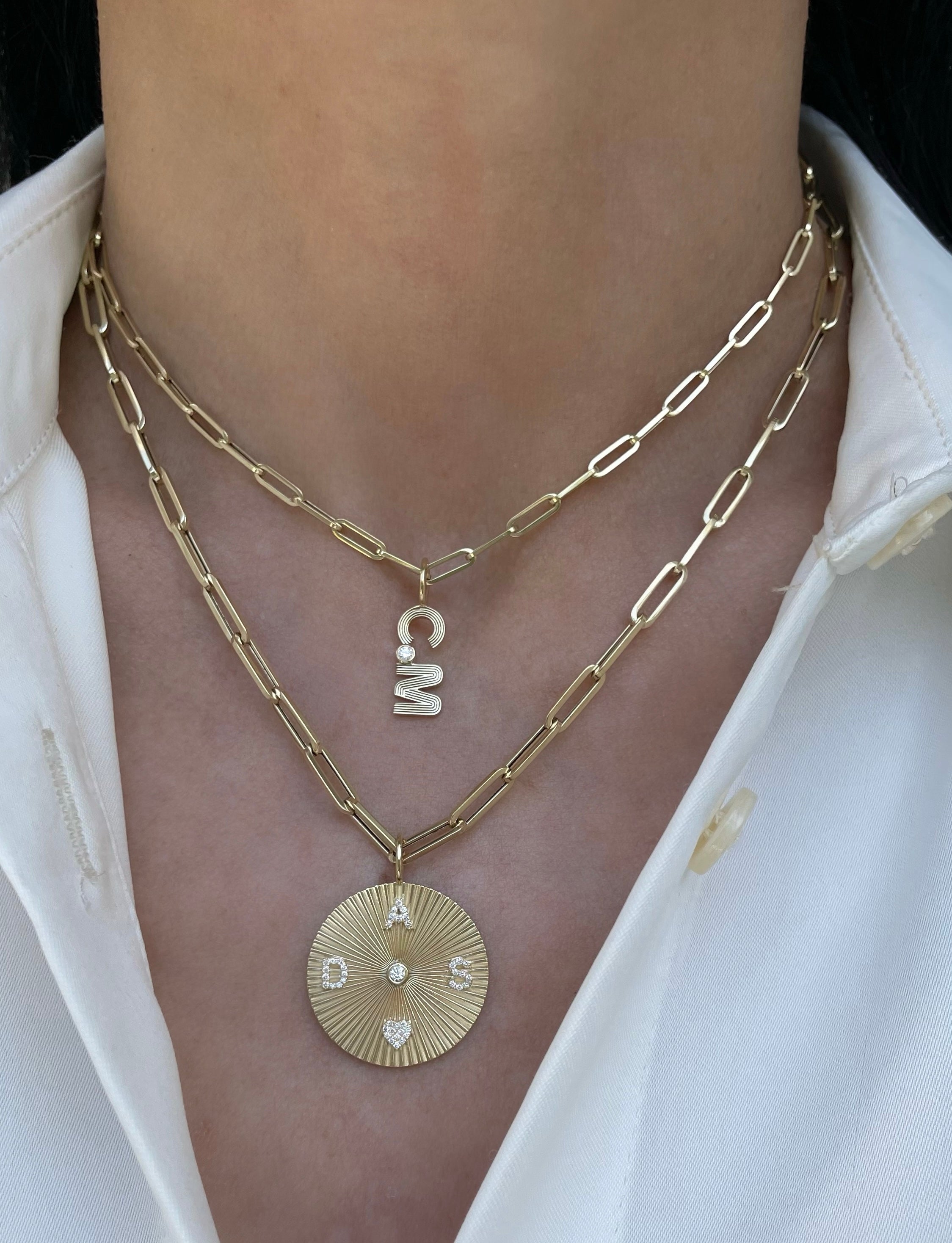 Retro Fluted Initials + Stone Charm