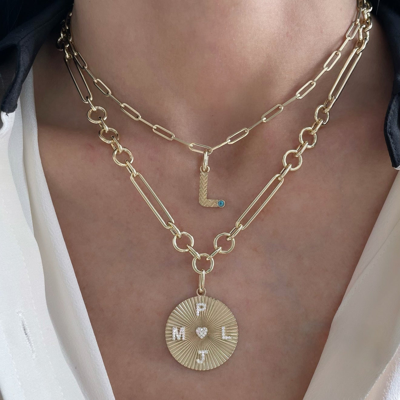 Chevon Letter Charm with Stone Accent