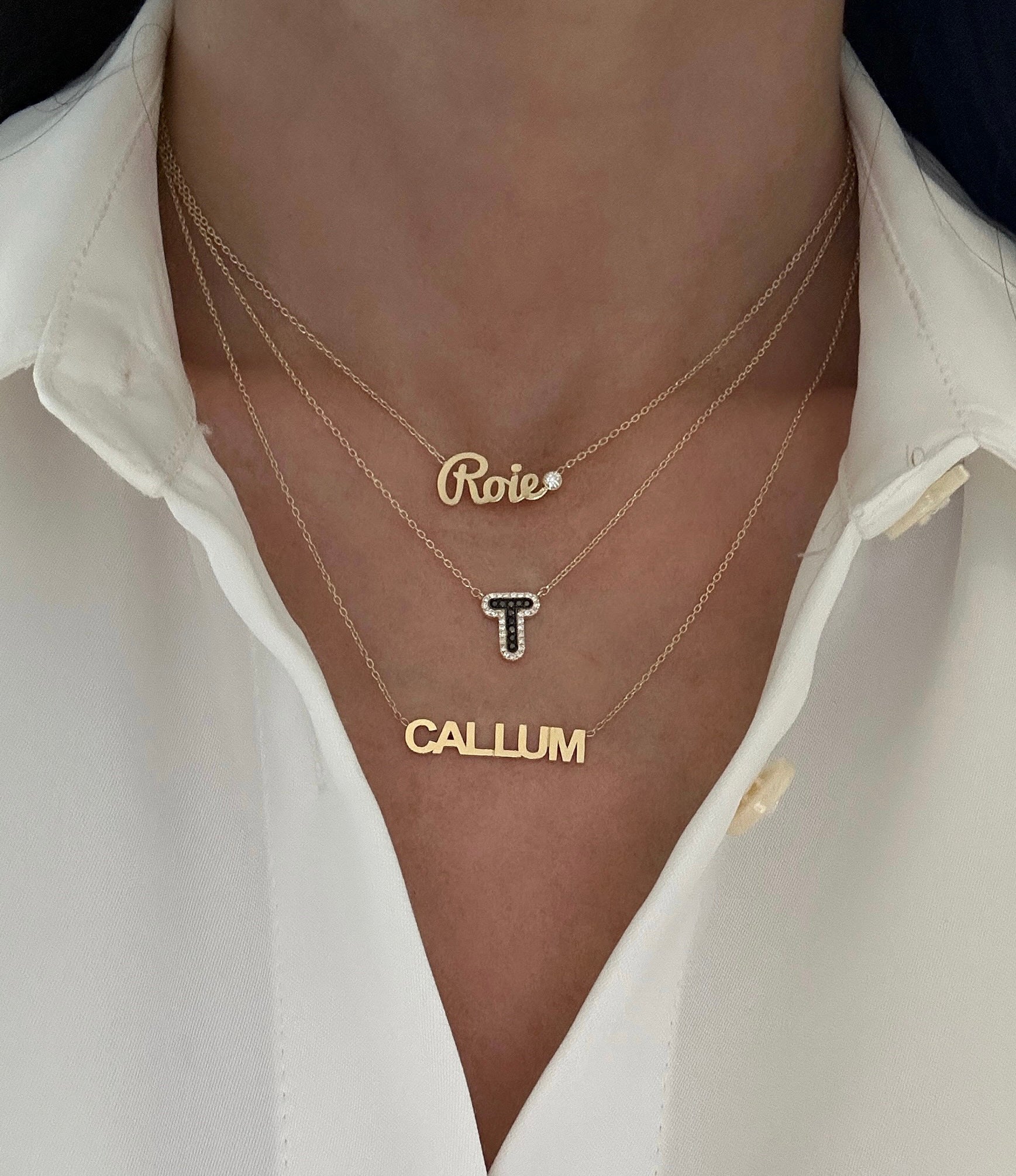 Small Script Gold Name Necklace With Stone Accent