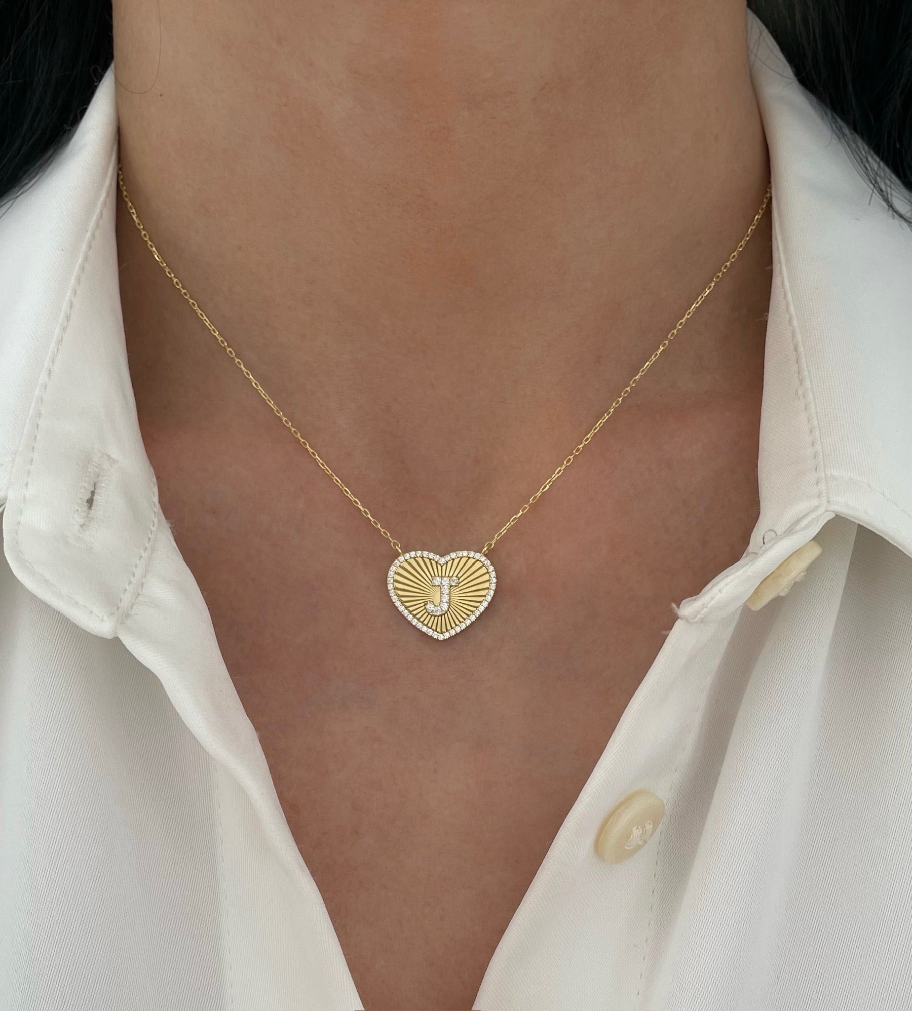 Limited Edition - Cubic Zirconia Initial Fluted Heart Necklace