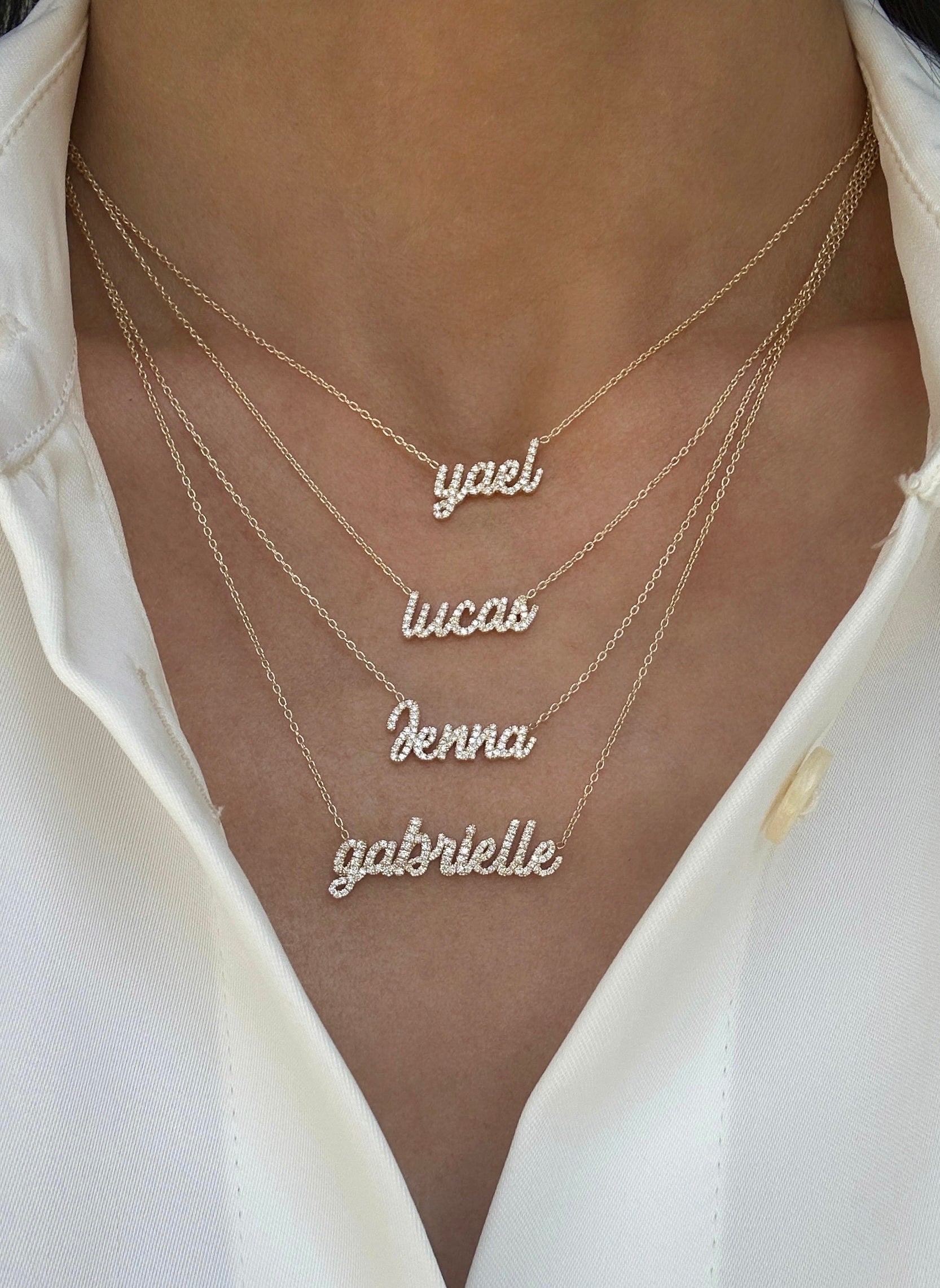 Small Diamond Script Name Necklace - Font #1