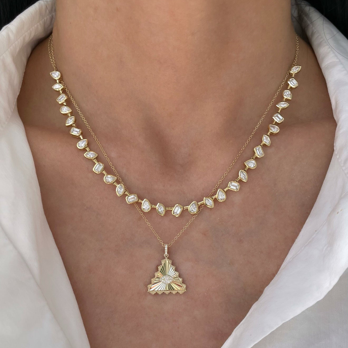 Multi Shaped Lab Diamond Tennis Necklace