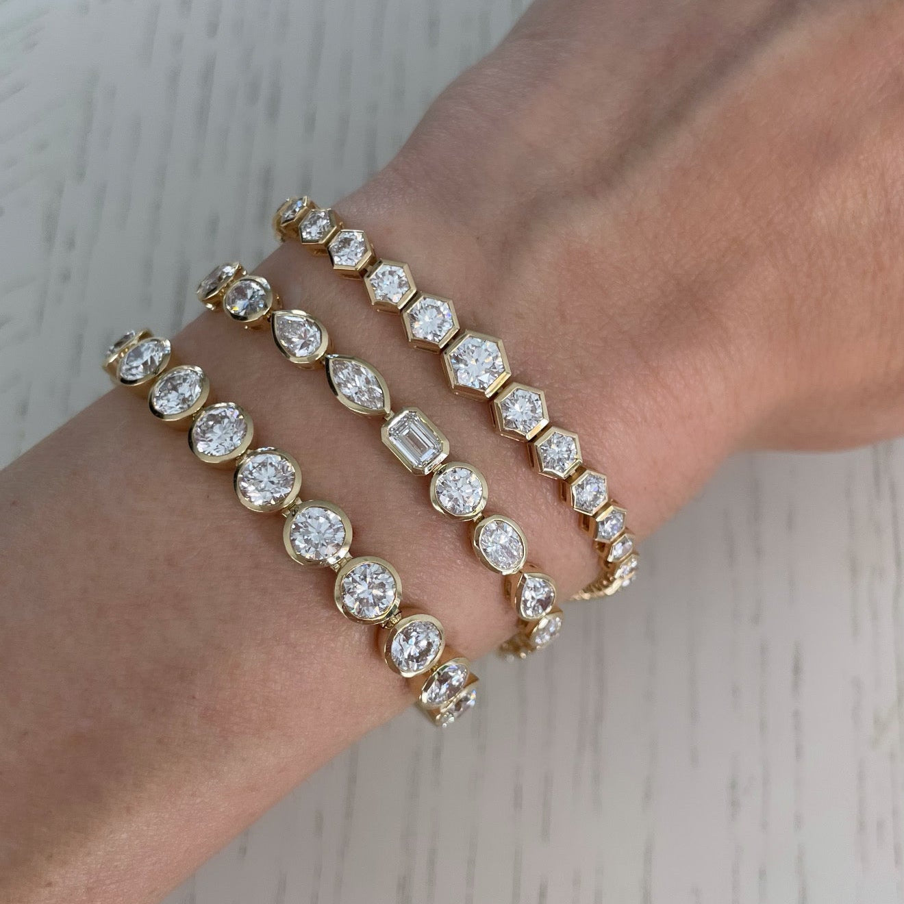 Multi Shape Bezel Set Lab Diamond Tennis Bracelet