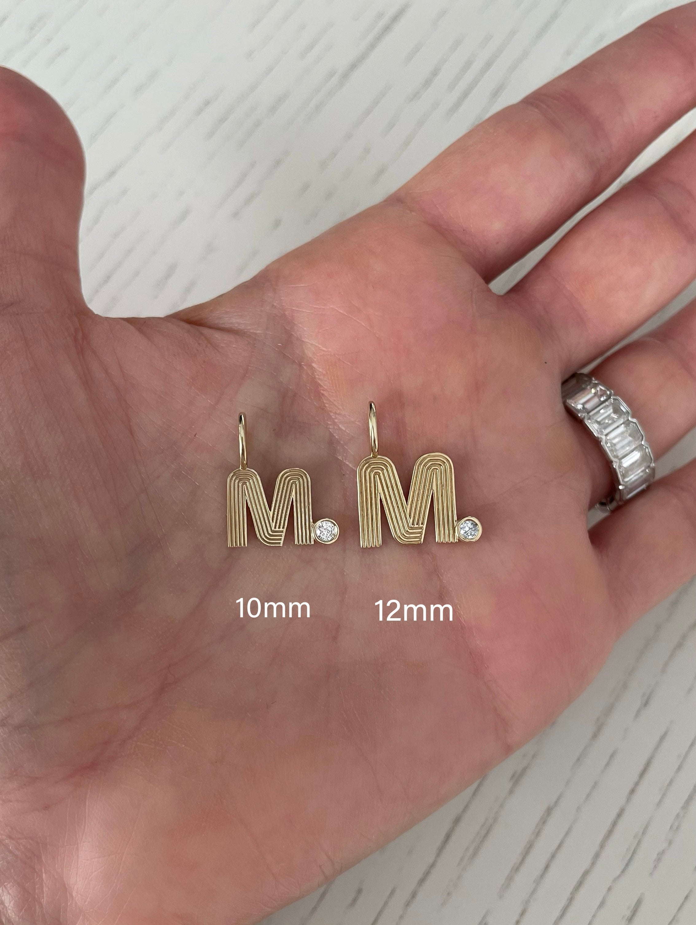 Small Retro Fluted Letter Charm with Stone Accent