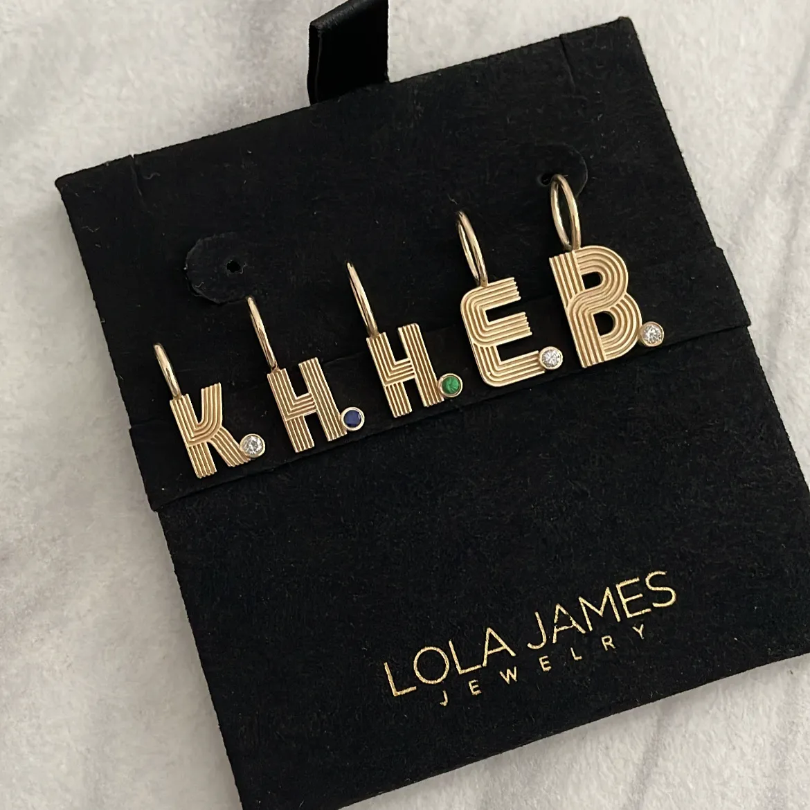 Small Retro Fluted Letter Charm with Stone Accent