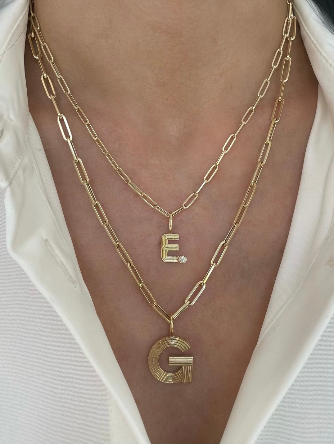 Small Retro Fluted Letter Charm with Stone Accent