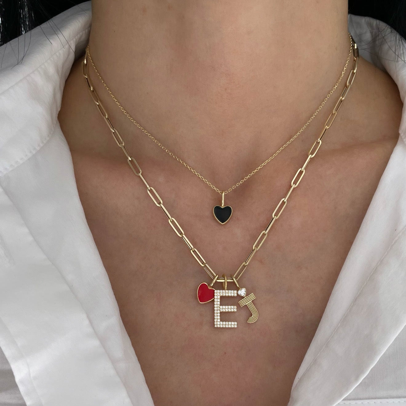 Small Retro Fluted Letter Charm with Diamond Accent on Top