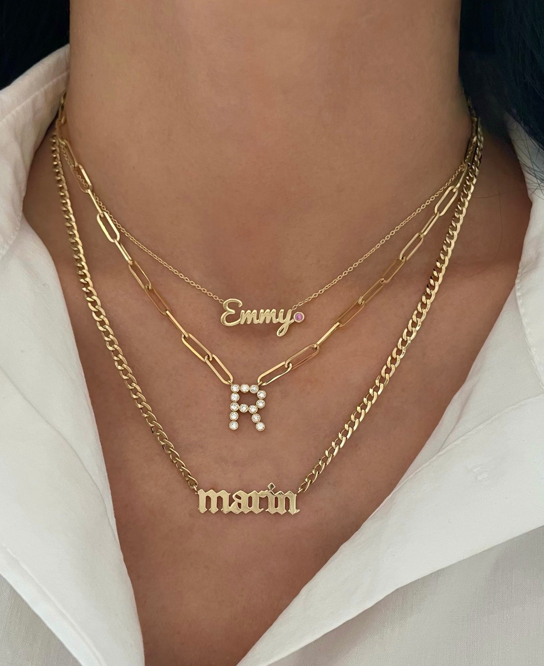 Small Script Gold Name Necklace With Stone Accent