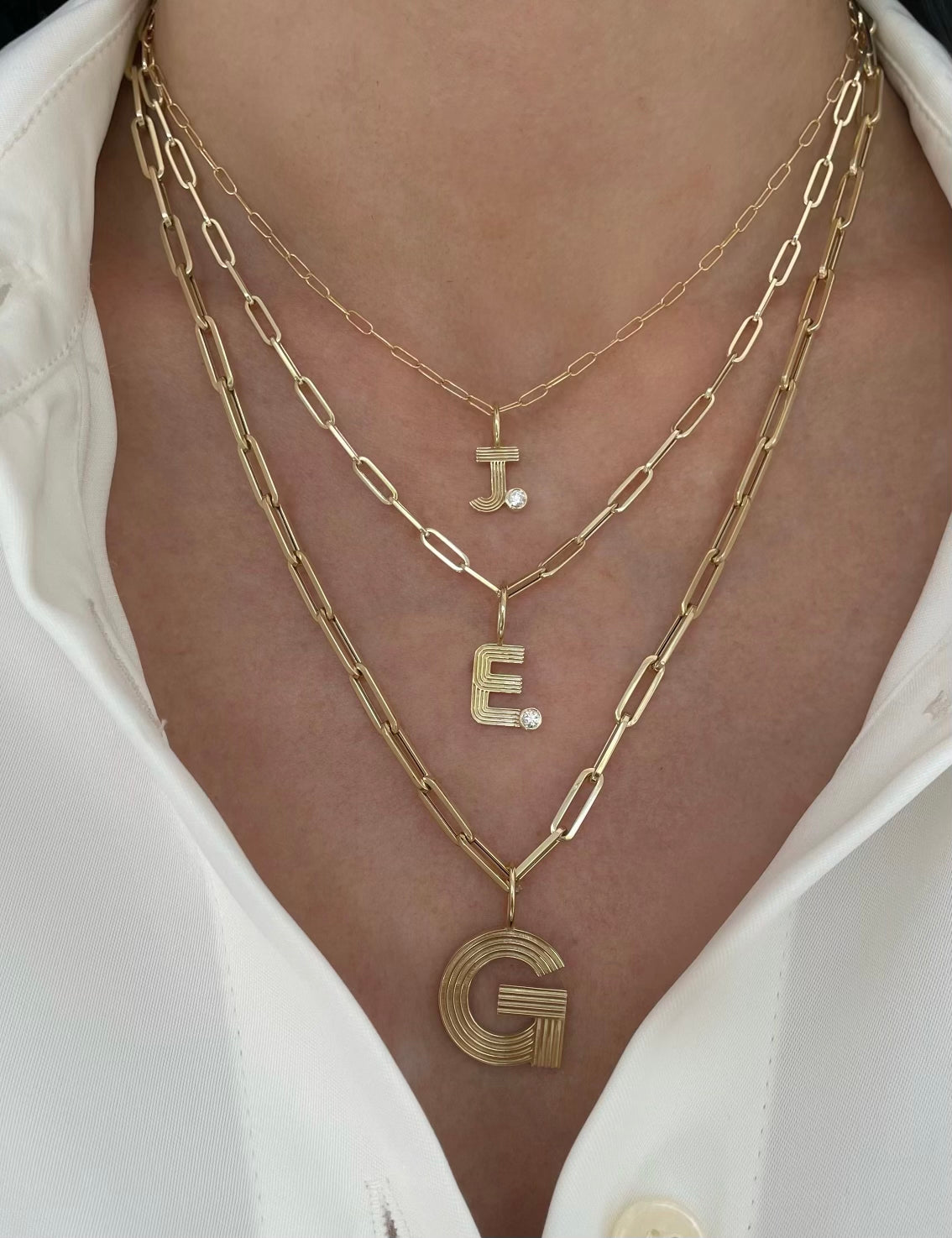 Small Retro Fluted Letter Charm with Stone Accent