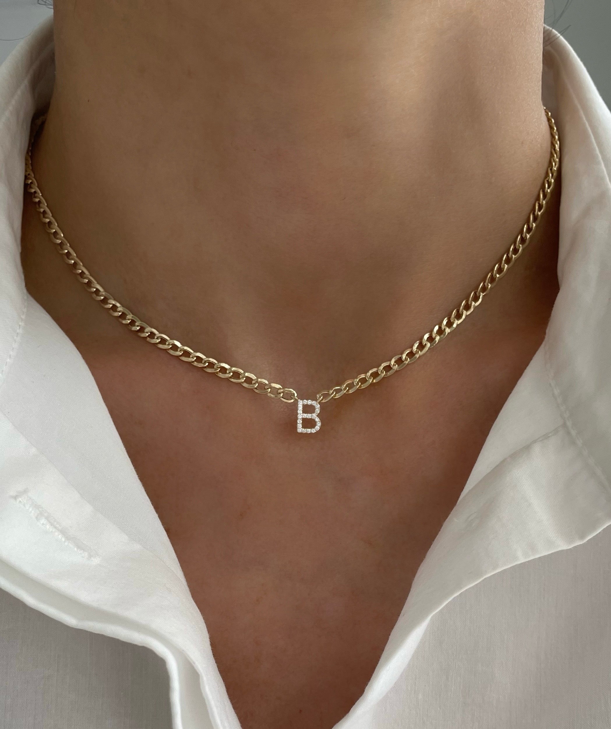 Small Cuban Link Diamond/Stone Letter Necklace