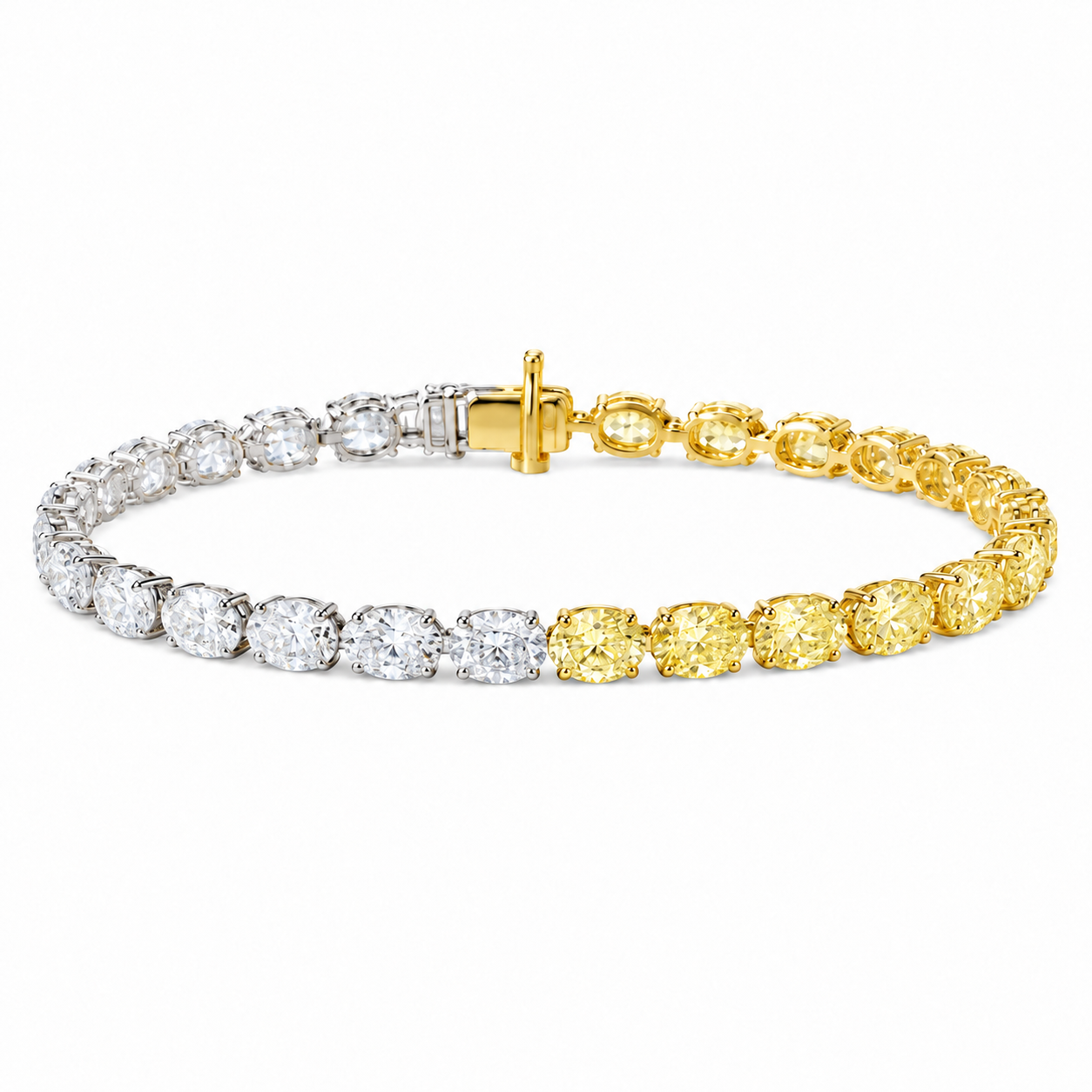 Half Yellow Half White Lab Diamond Tennis Bracelet