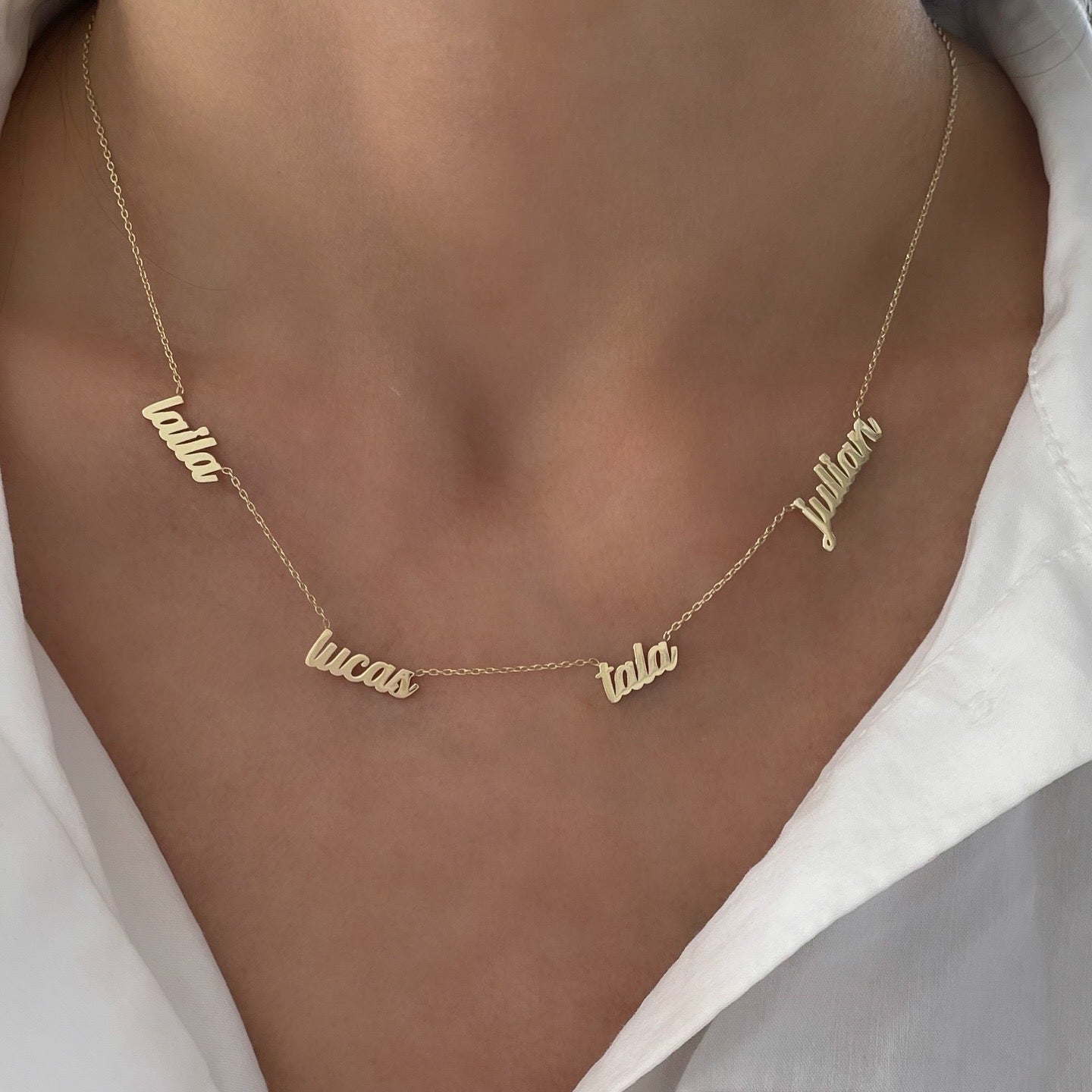 Small Script Multi Name Necklace