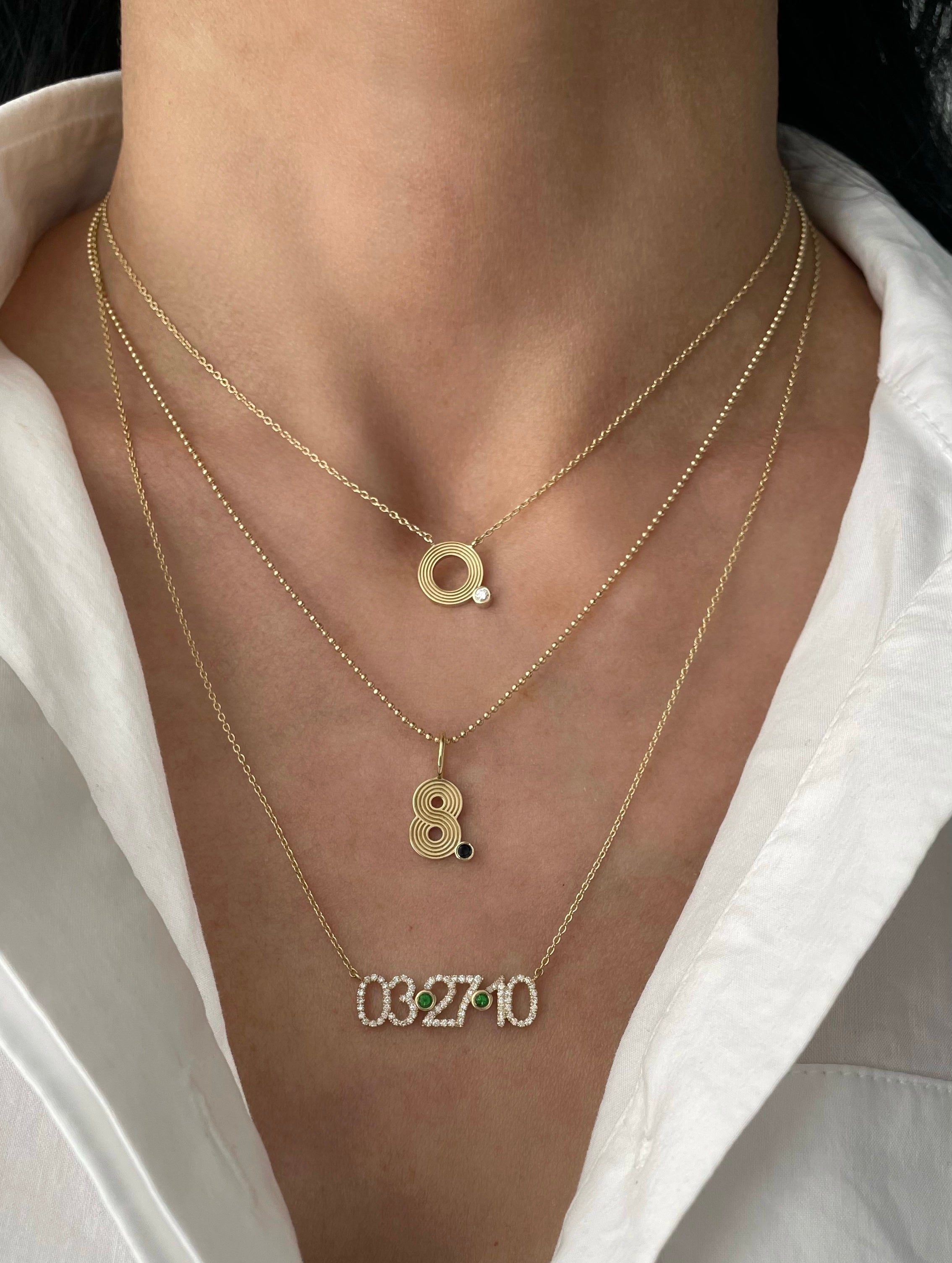 Small Retro Fluted Number Charm with Stone Accent