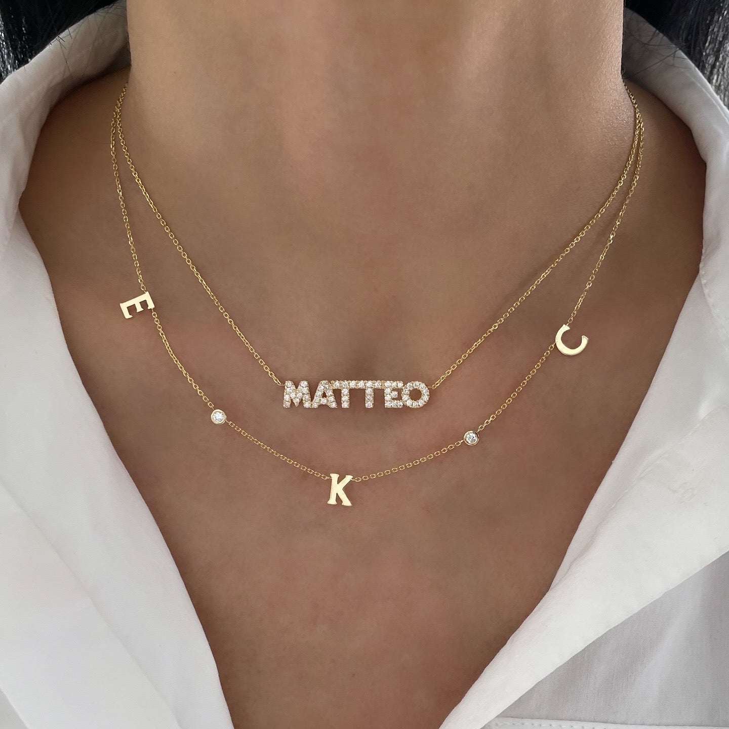 Diamond Block Name Necklace