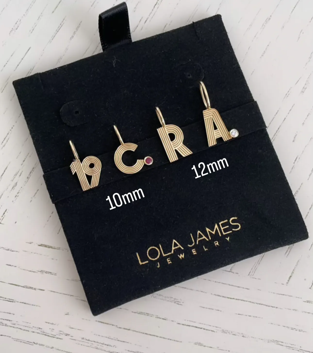 Small Retro Fluted Letter Charm with Stone Accent