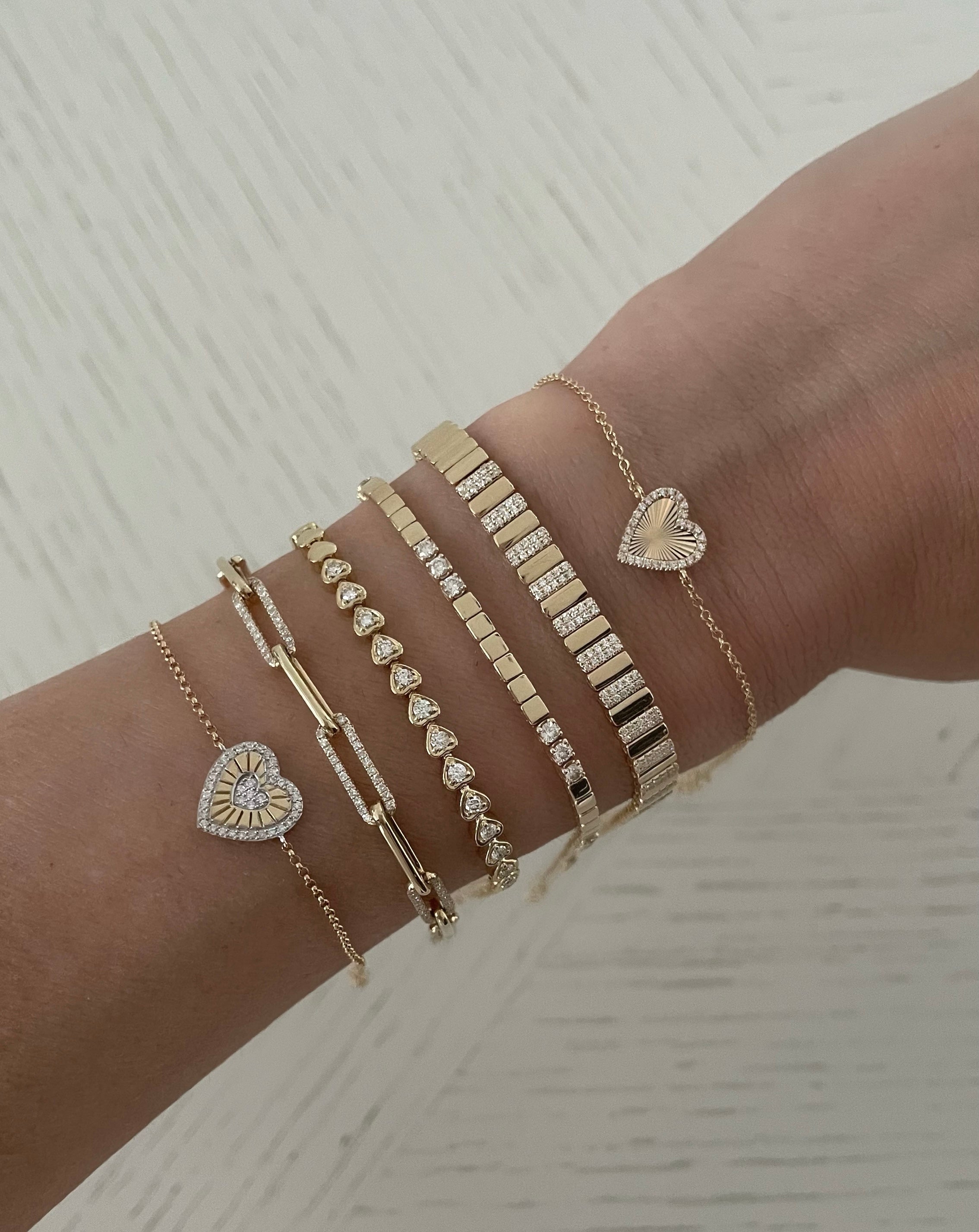 Small Gold Fluted and Diamond Heart Bracelet