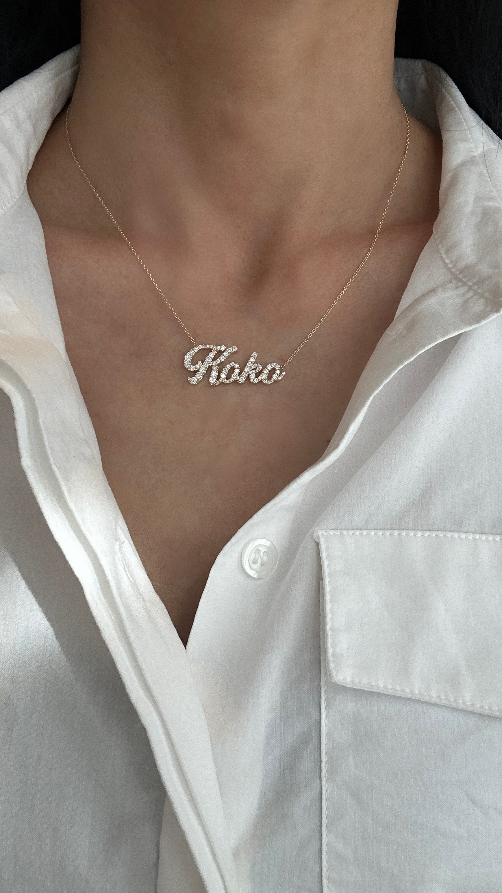 Large Script Diamond Name Necklace