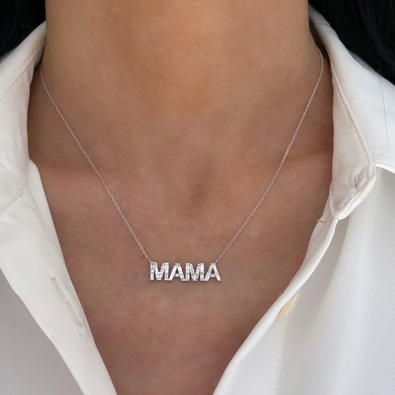 Baguette and Round Diamond Name Necklace