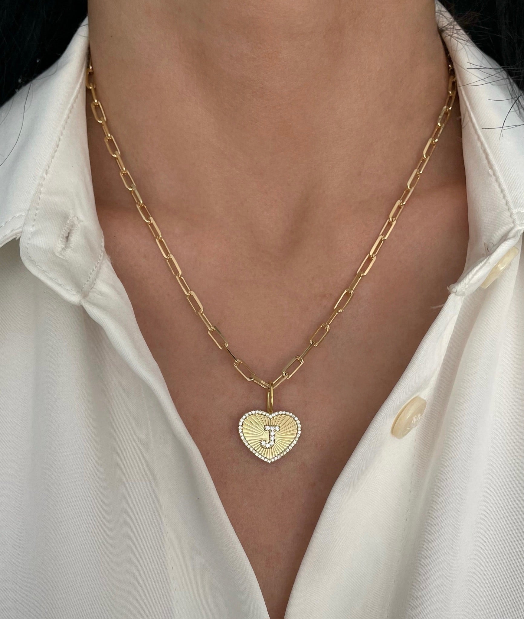 Diamond Initial Fluted Heart Charm