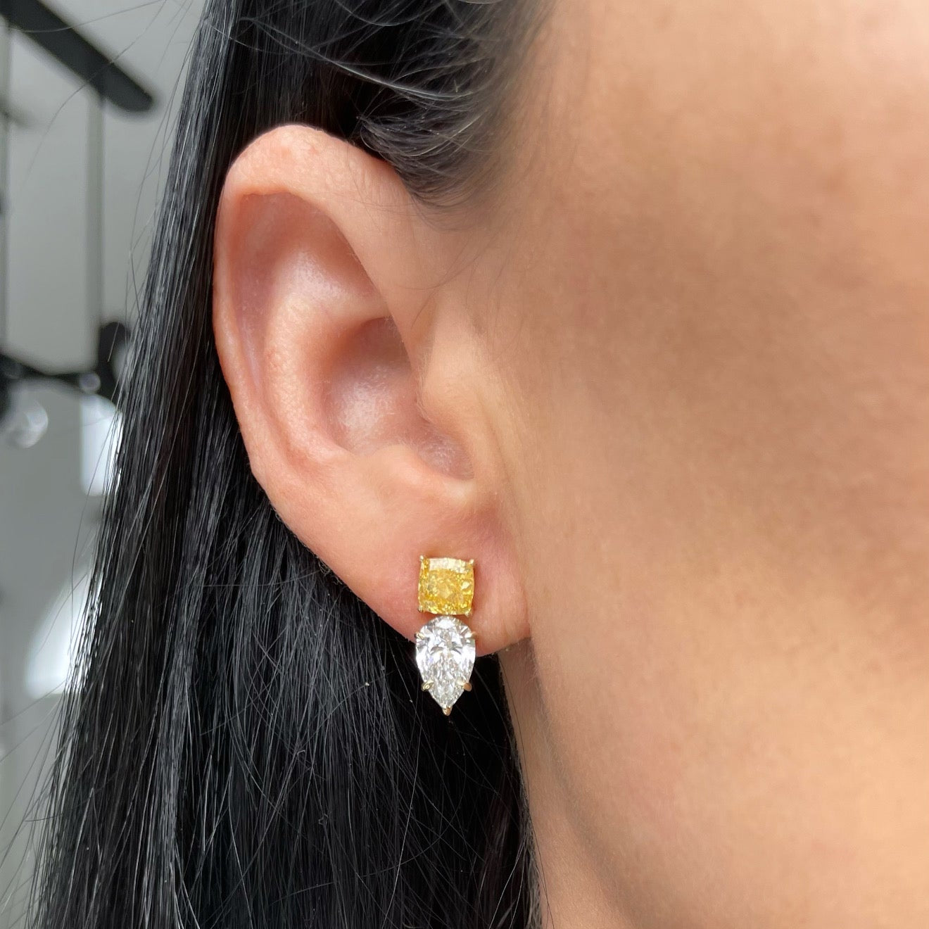 Lab Yellow and White Diamond Earrings