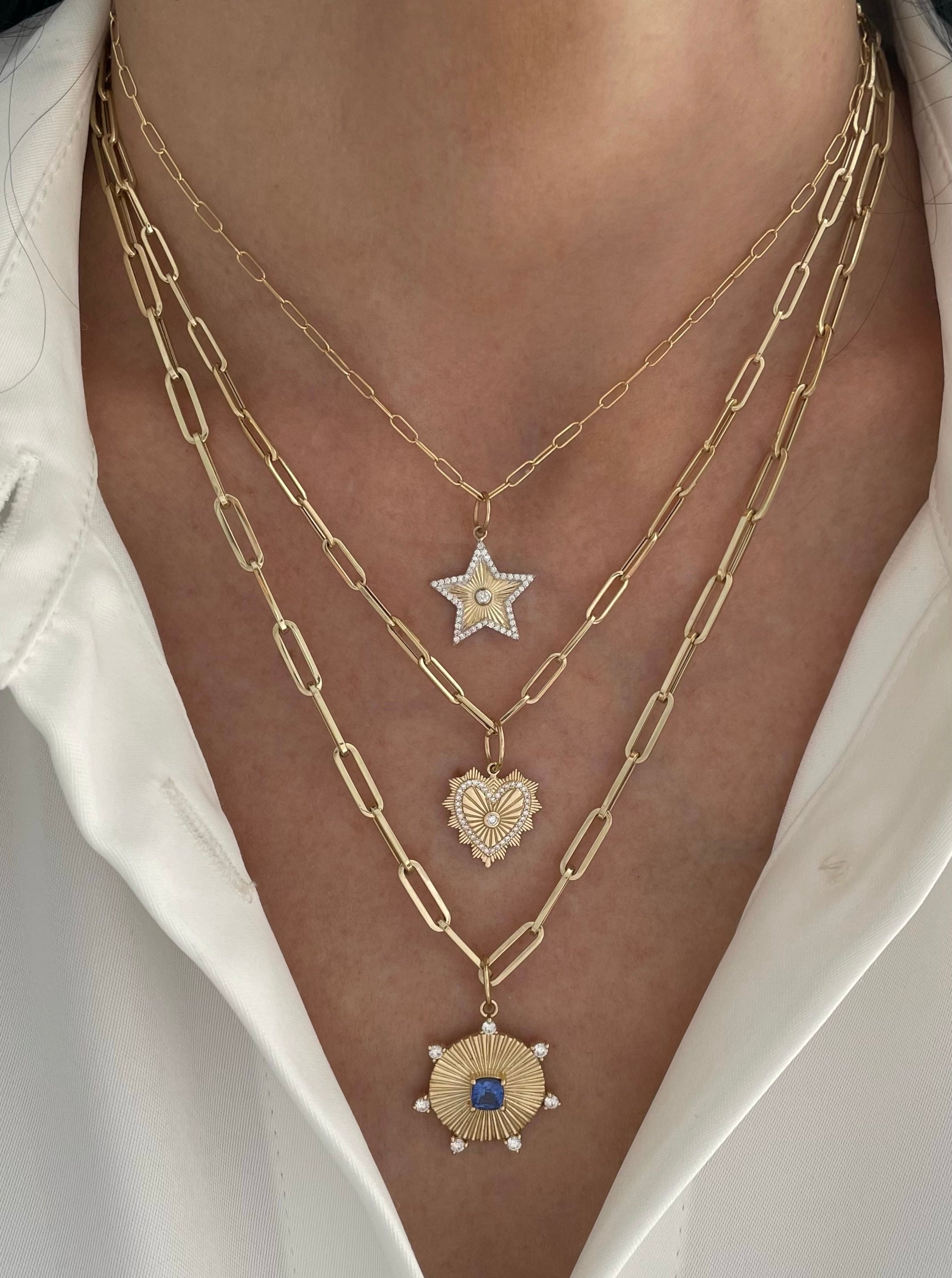 Fluted Gold and Diamond Heart Charm