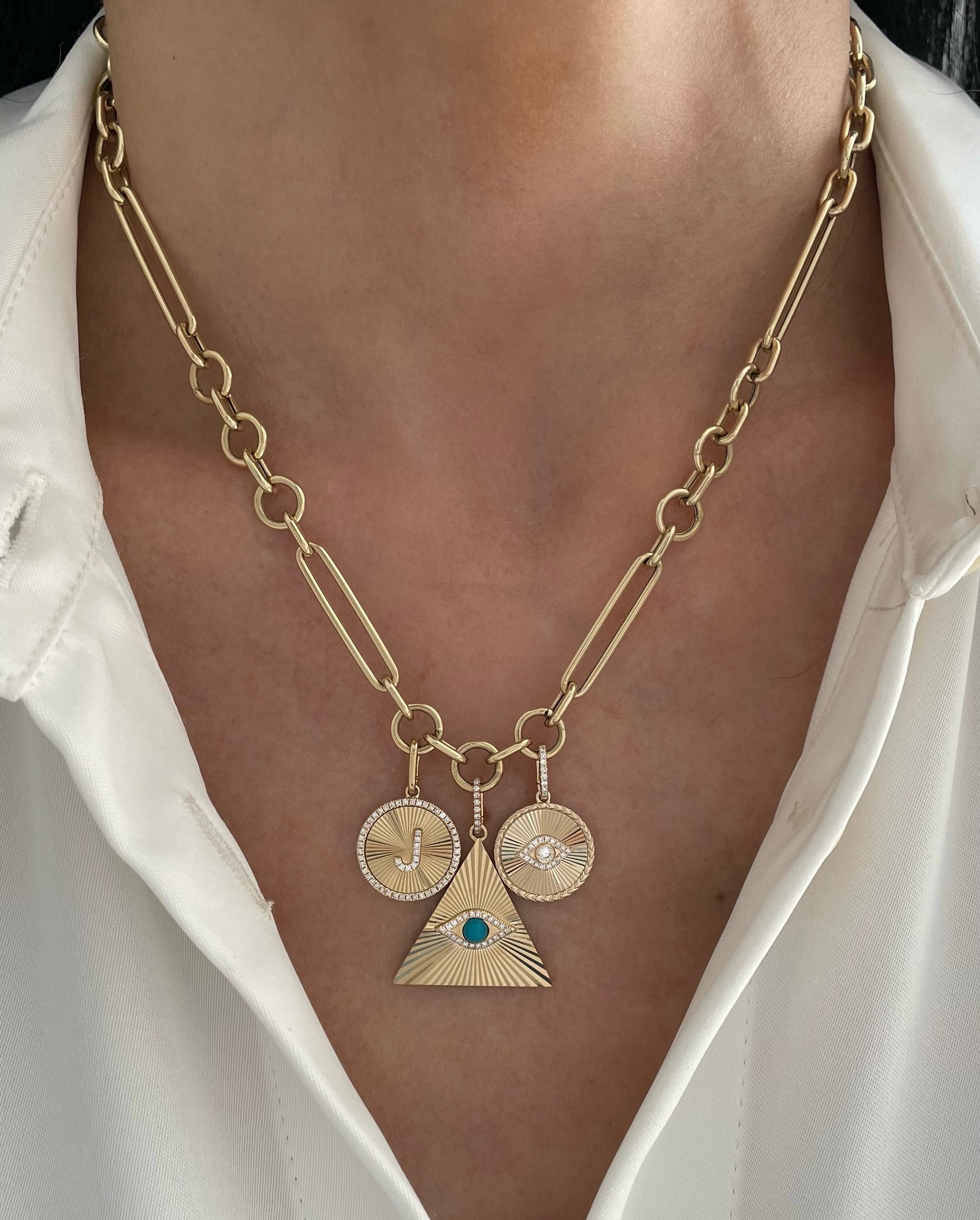 Fluted Triangle Charm with Evil Eye and Turquoise Accent