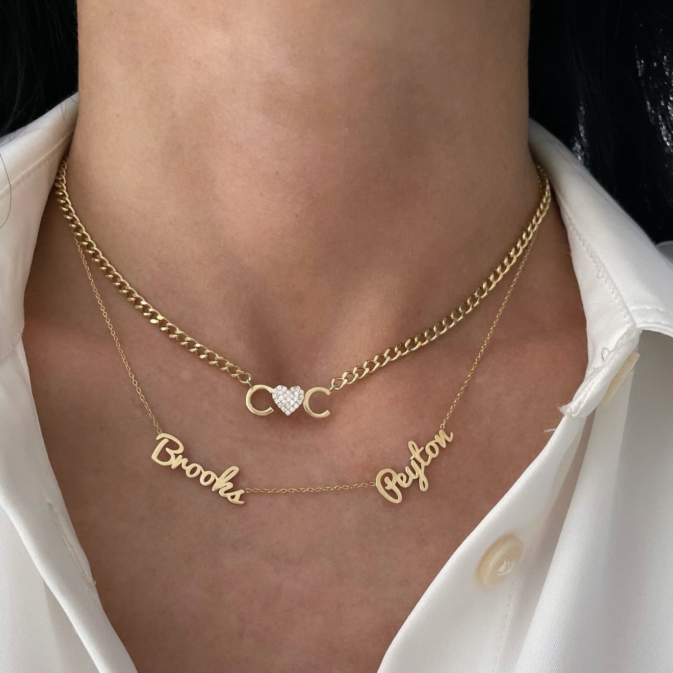 Small Script Multi Name Necklace