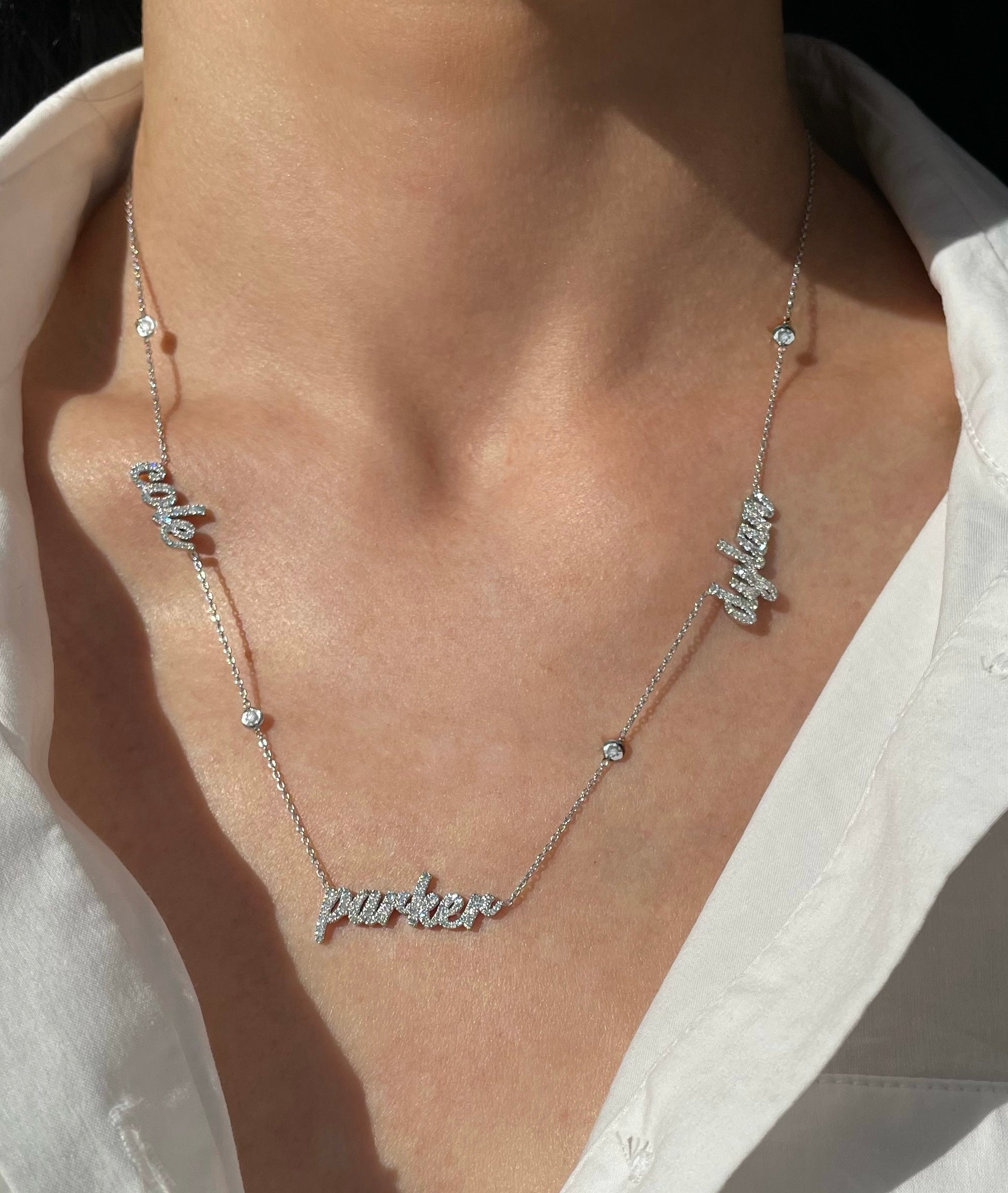 Diamond Script Multi Name Necklace