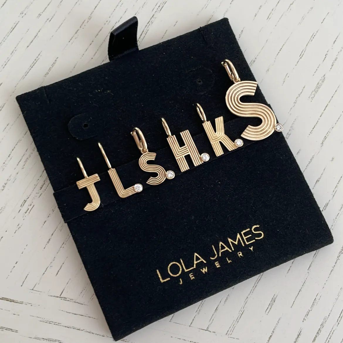 Small Retro Fluted Letter Charm with Stone Accent