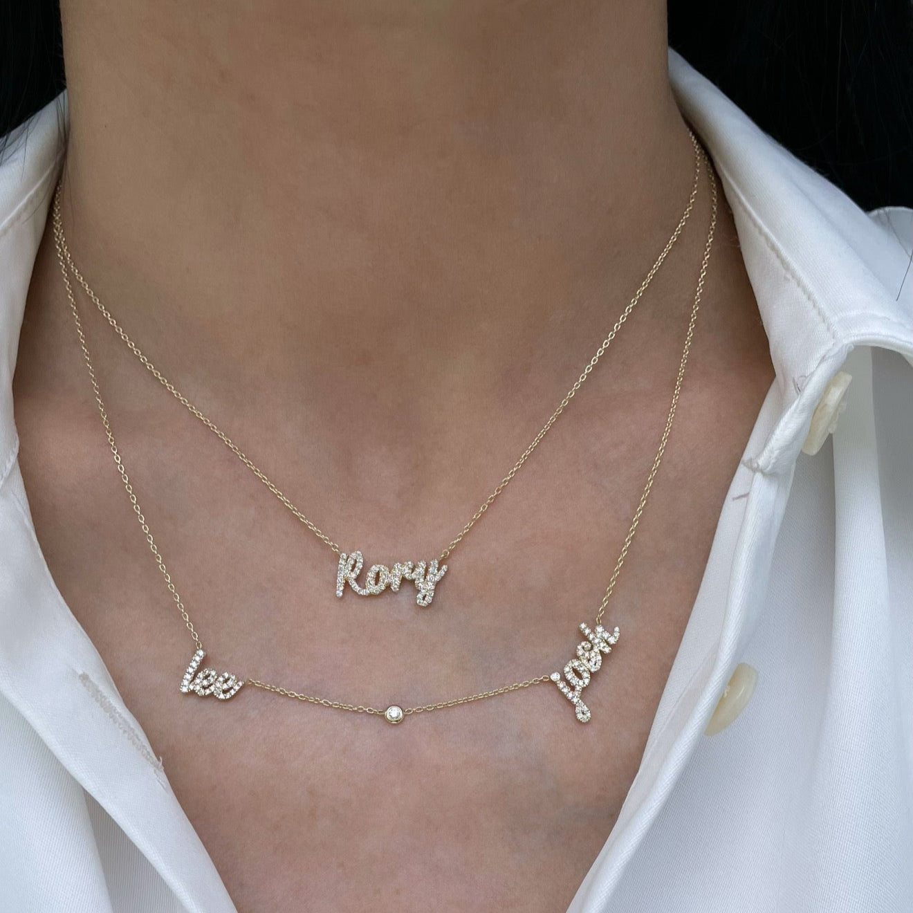 Diamond Script Multi Name Necklace
