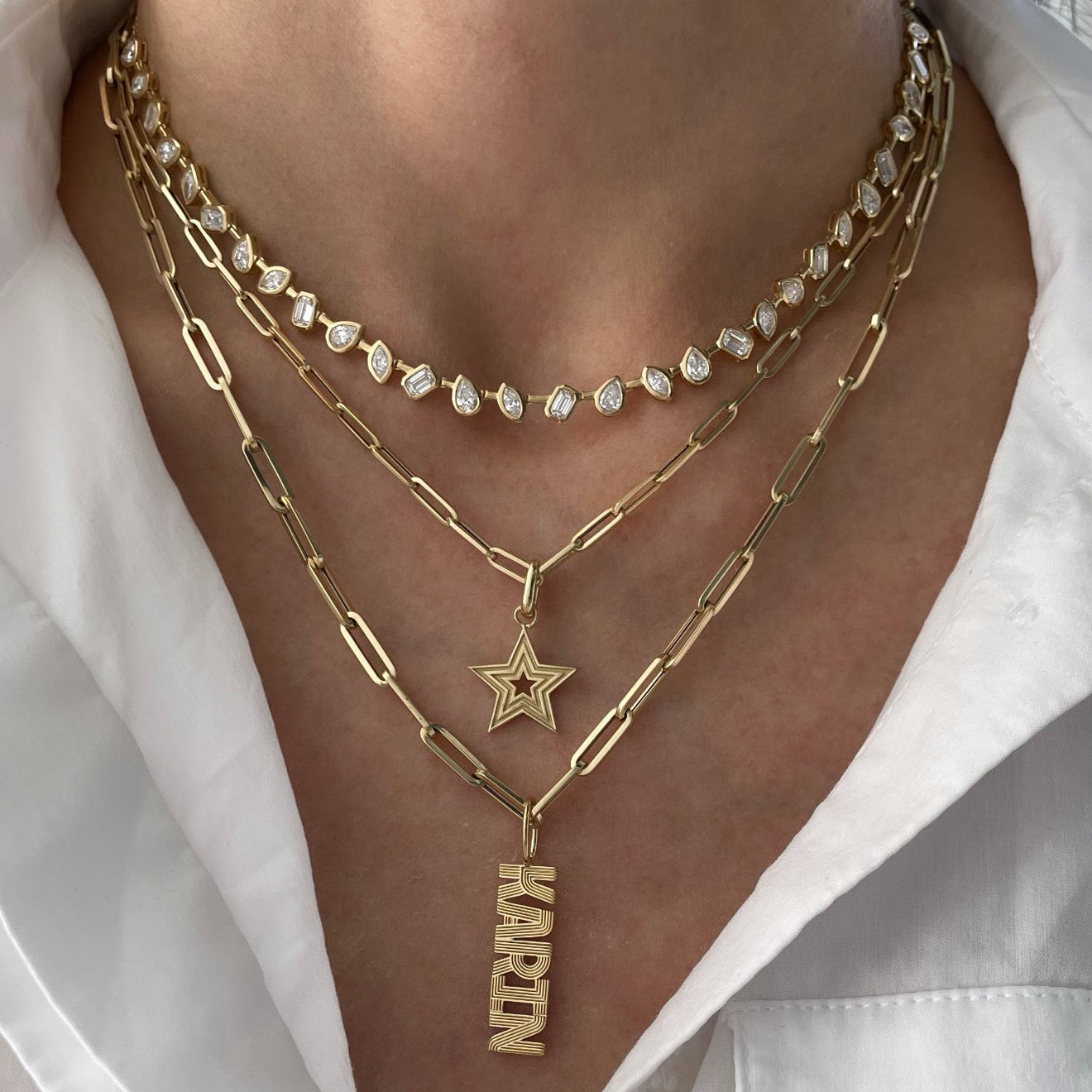 Multi Shaped Lab Diamond Tennis Necklace