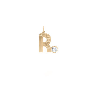 Small Retro Fluted Letter Charm with Stone Accent