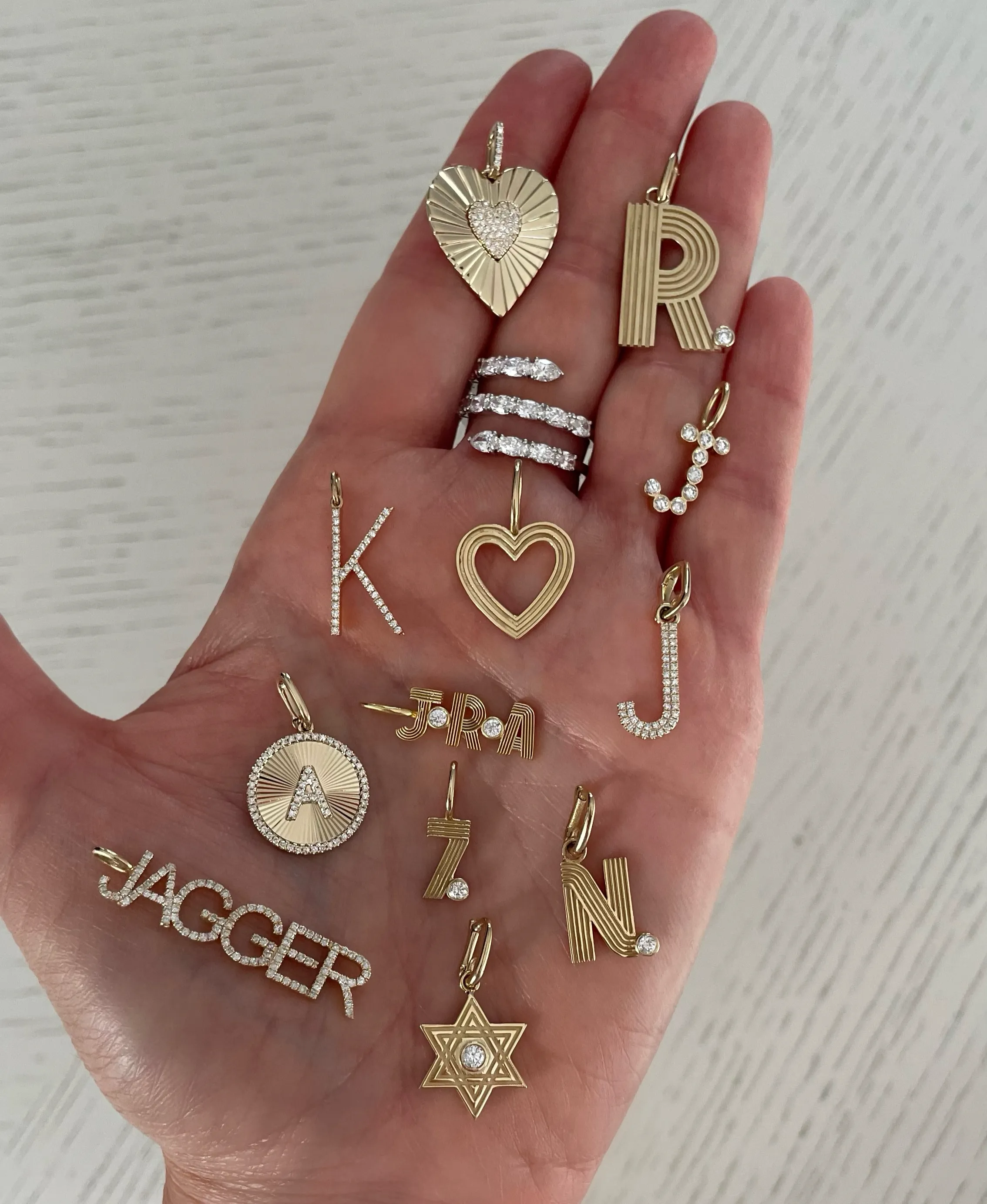 Retro Fluted Initials + Stone Charm