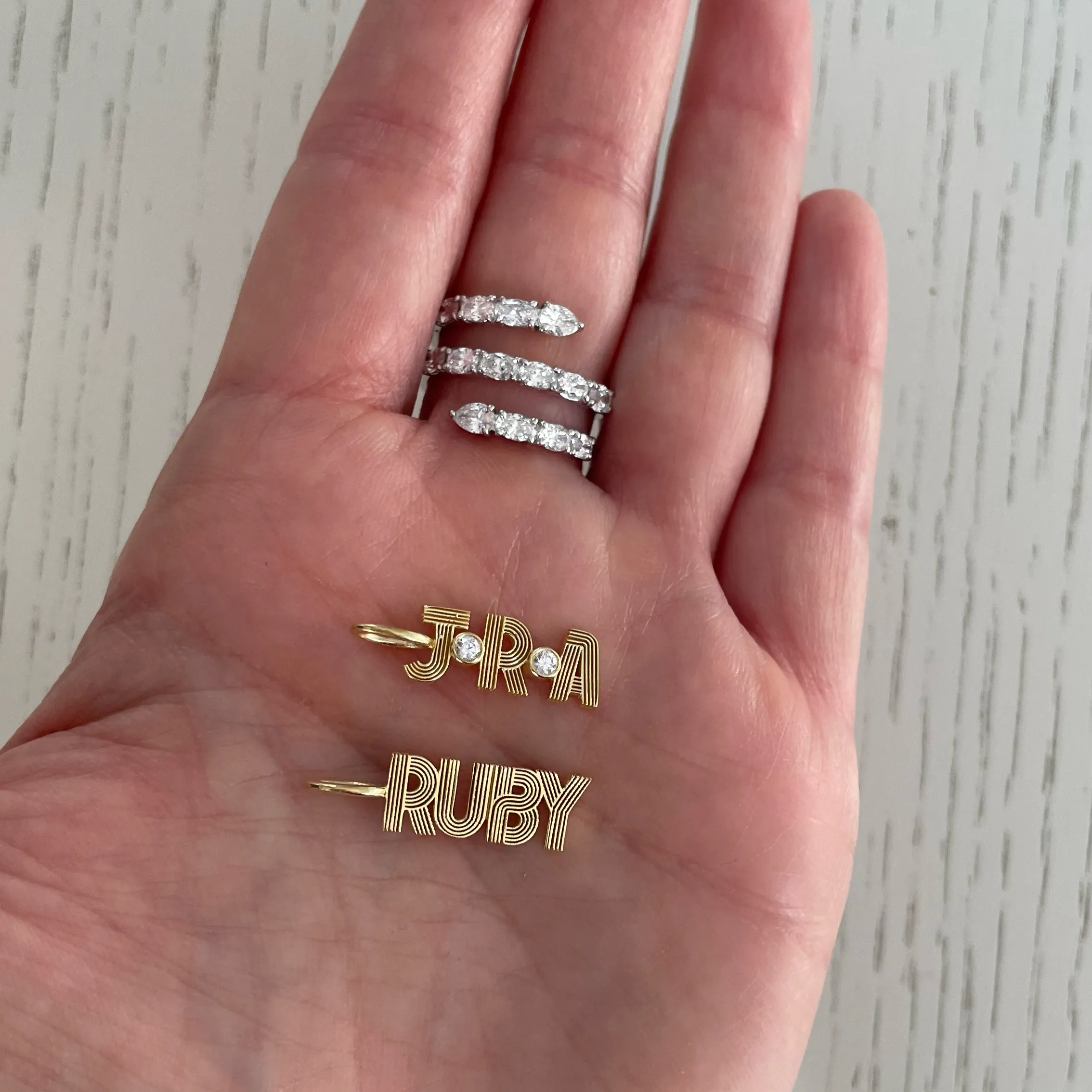 Retro Fluted Initials + Stone Charm