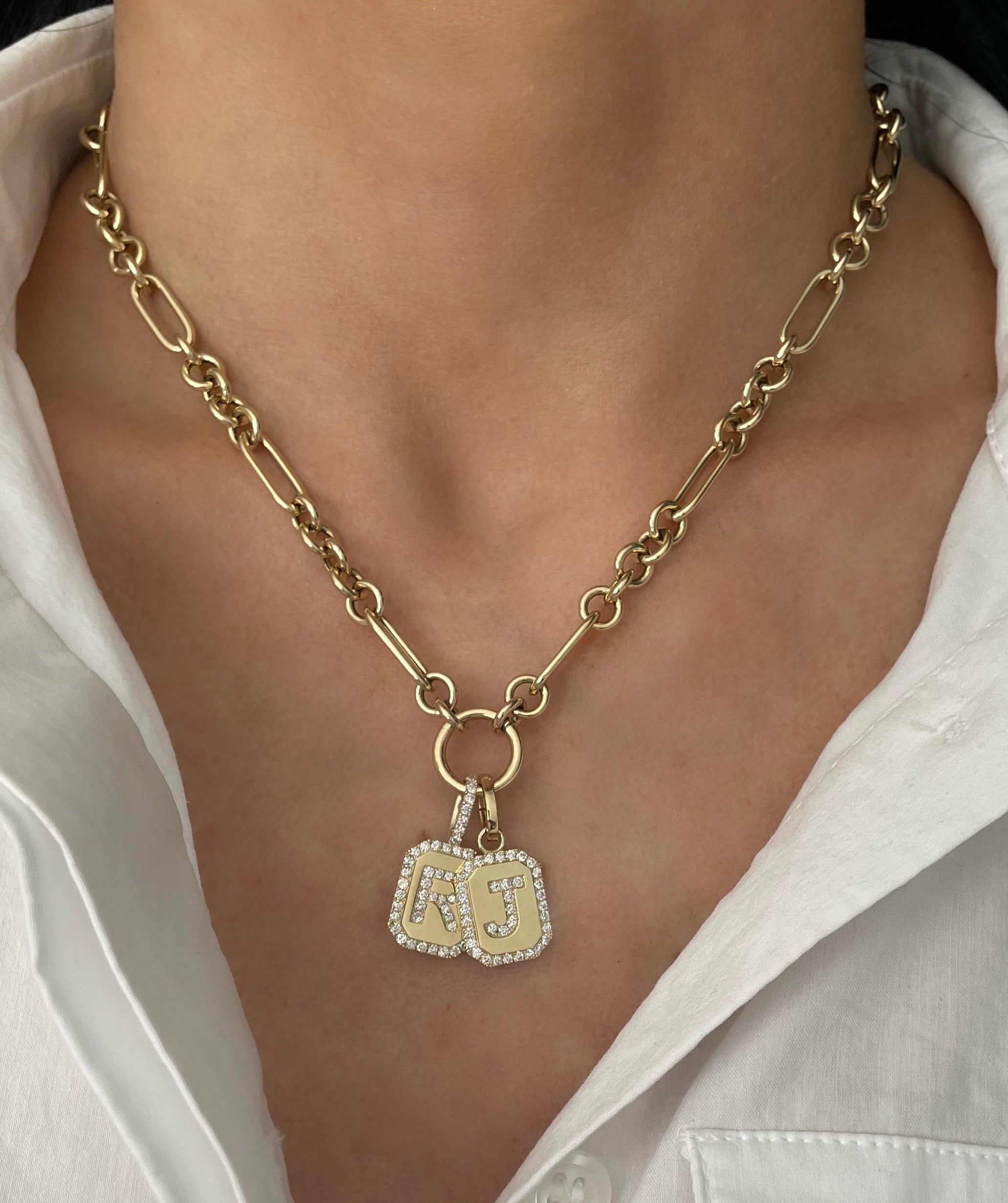 Octagon Charm with Diamond Initial